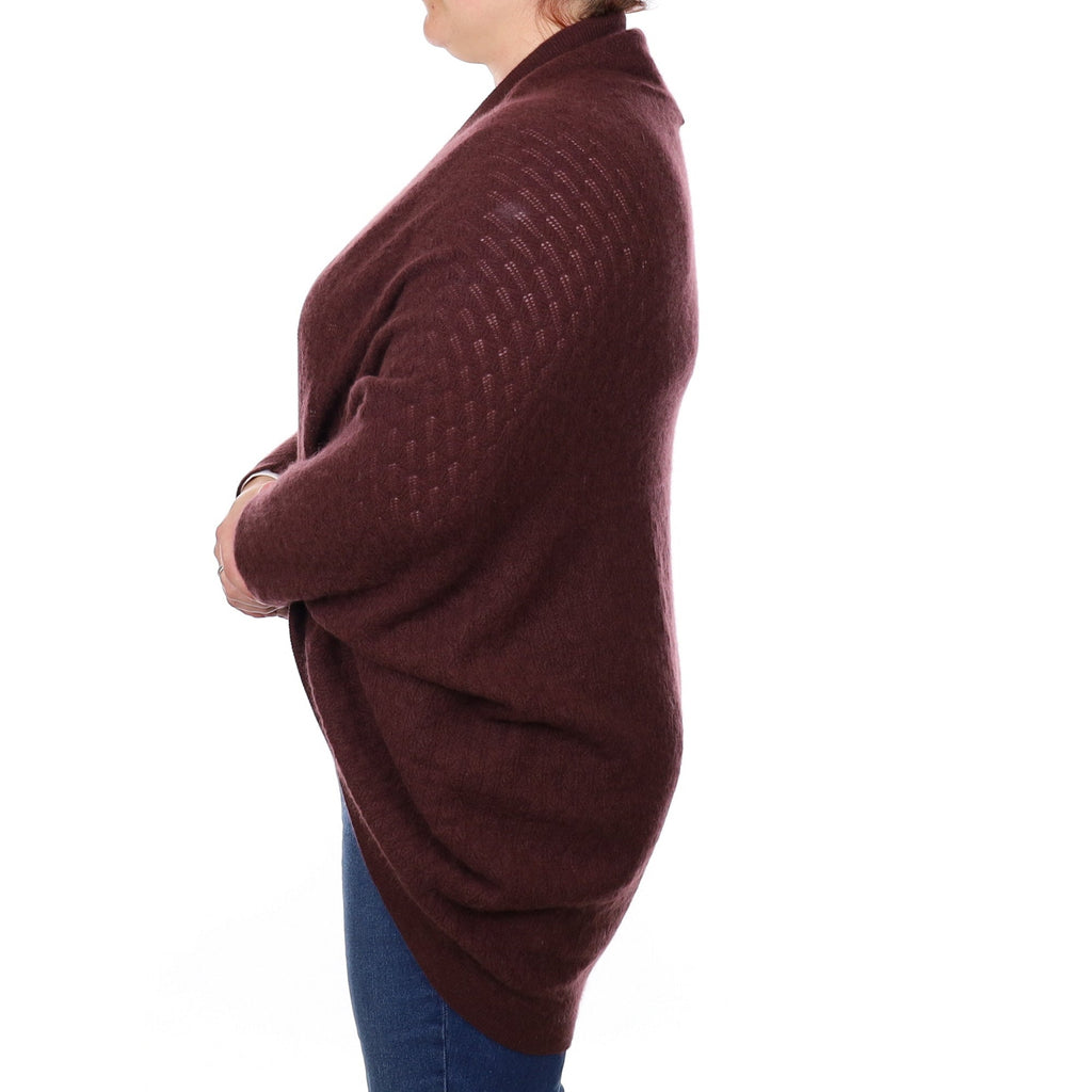Aubergine Textured Cashmere Batwing Shrug Cardigan Extra Extra Large