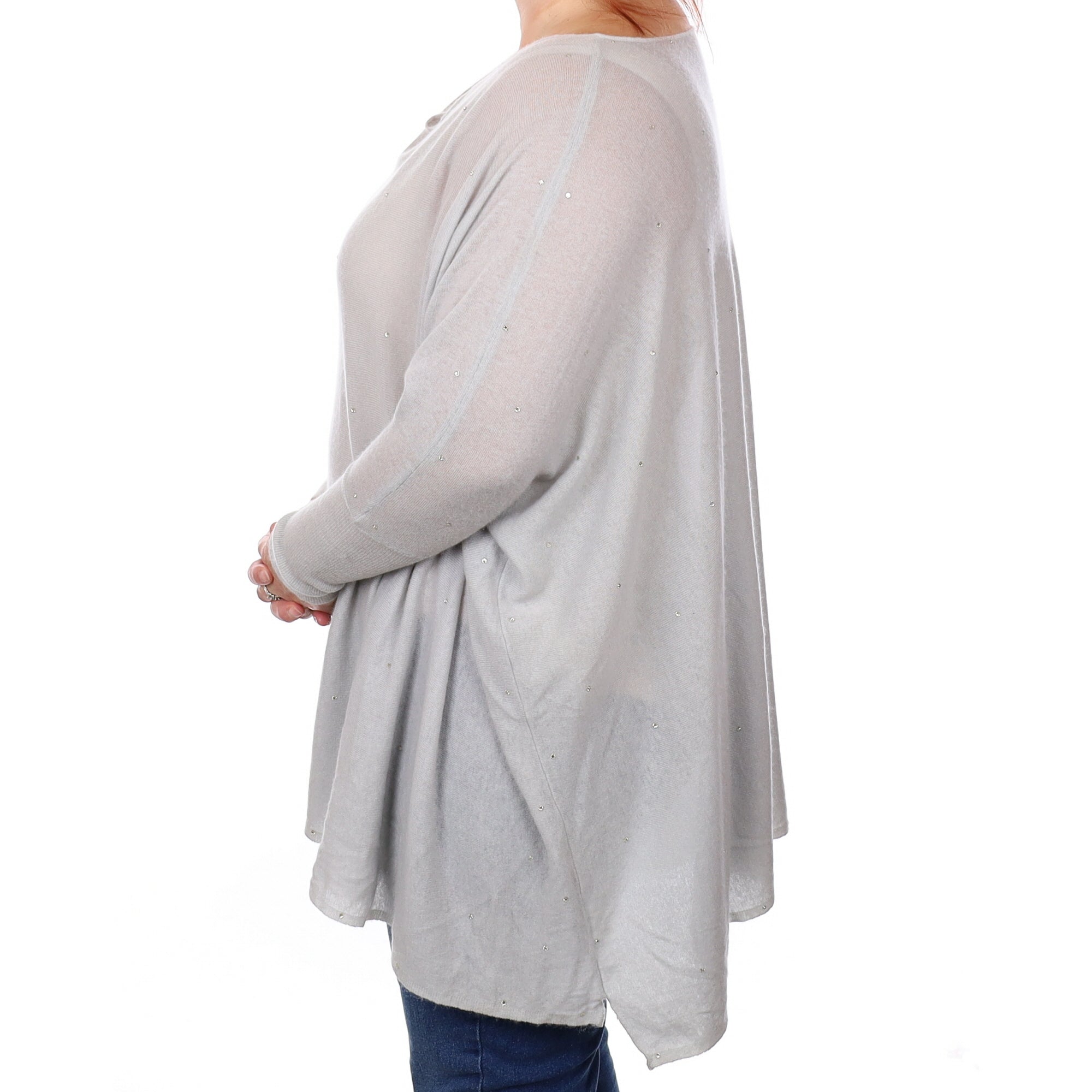 Palest Duck Egg Diamanté Cashmere Super Slouchy Drape Neck Jumper Extra Large