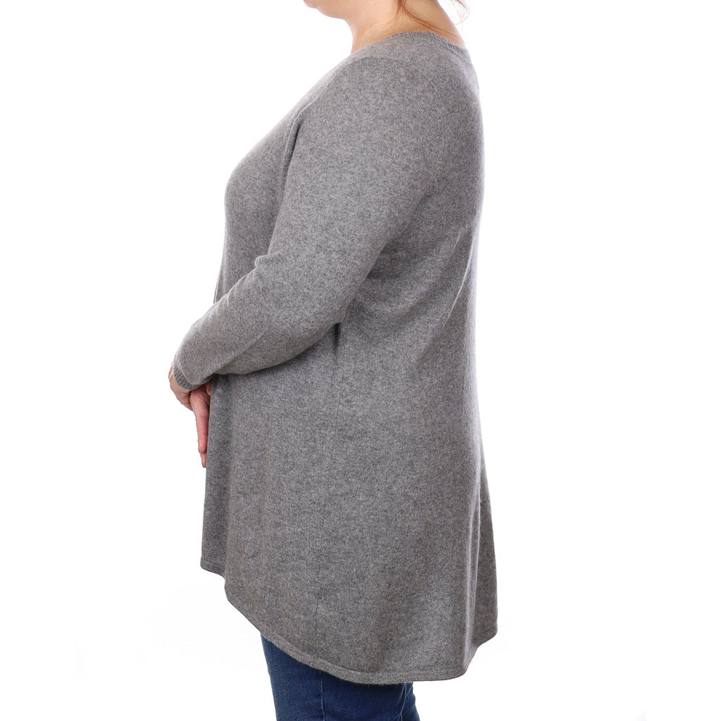 Ash Grey Cashmere Wide Crew Neck Tunic Jumper Extra Large