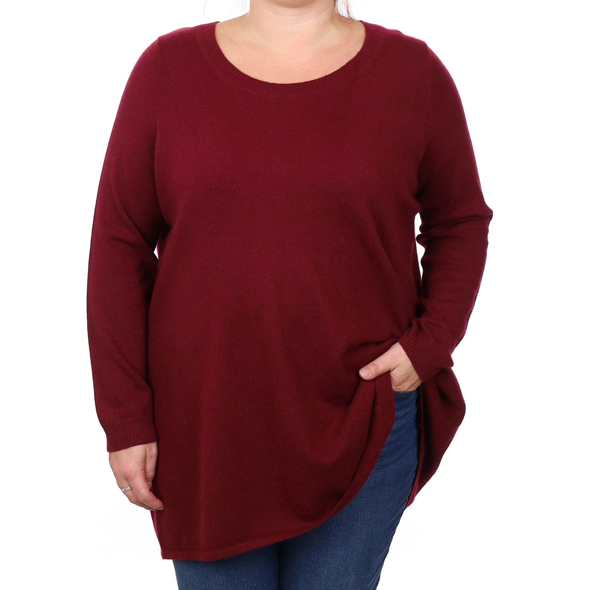 Wine Red Cashmere Wide Crew Neck Tunic Jumper Extra Extra Large