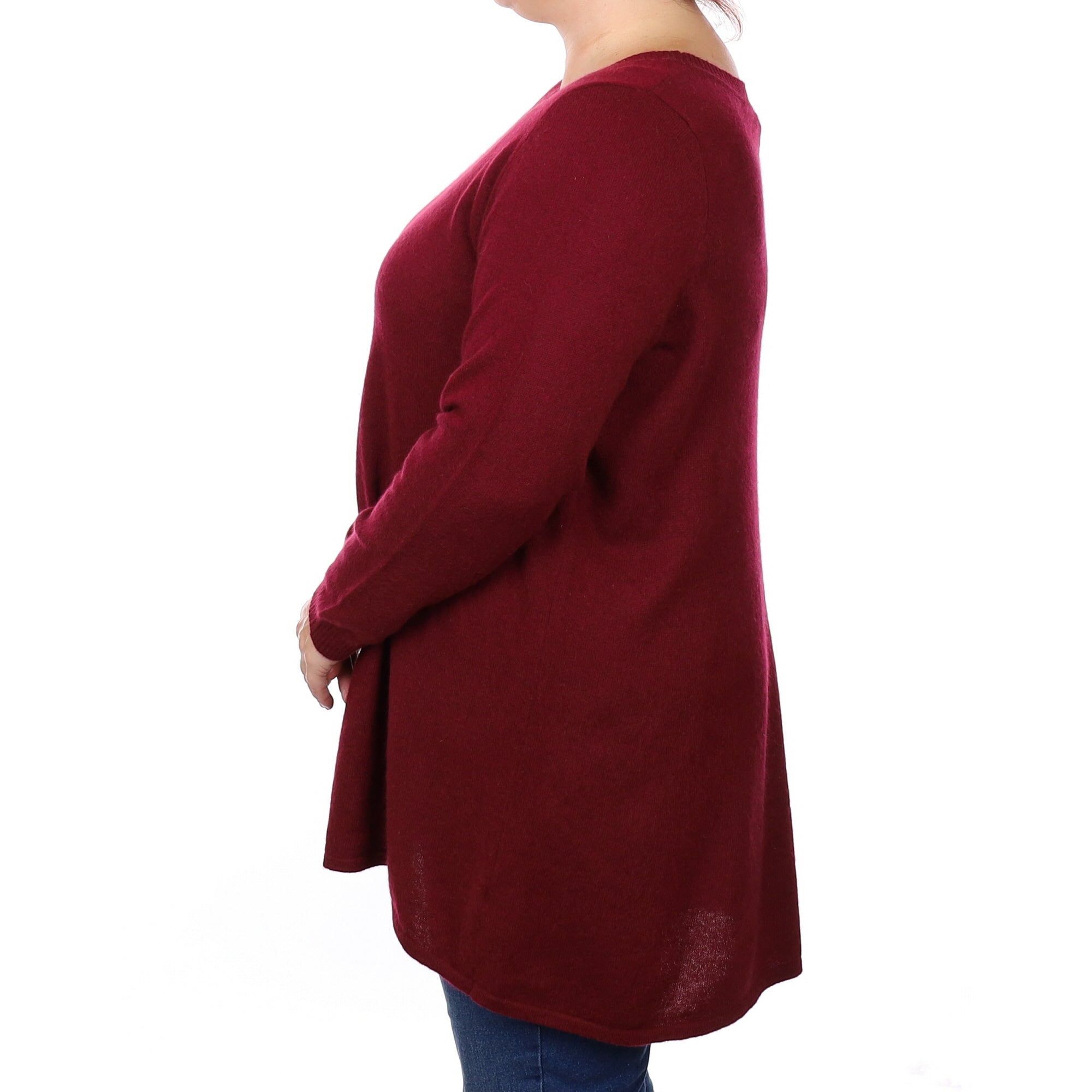 Wine Red Cashmere Wide Crew Neck Tunic Jumper Extra Extra Large