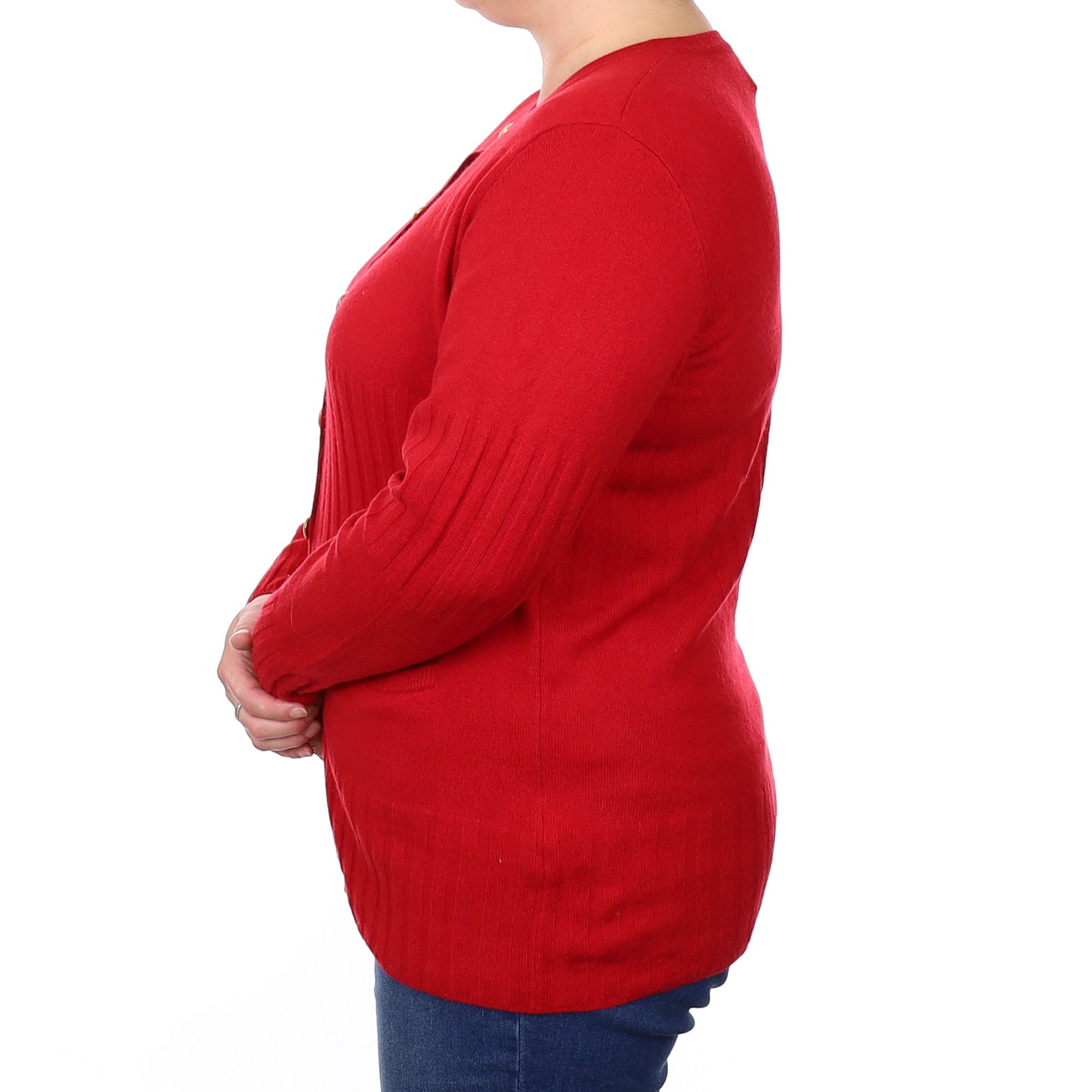 Post Box Red Cashmere Longline Crew Neck Cardigan with Pockets Extra Large