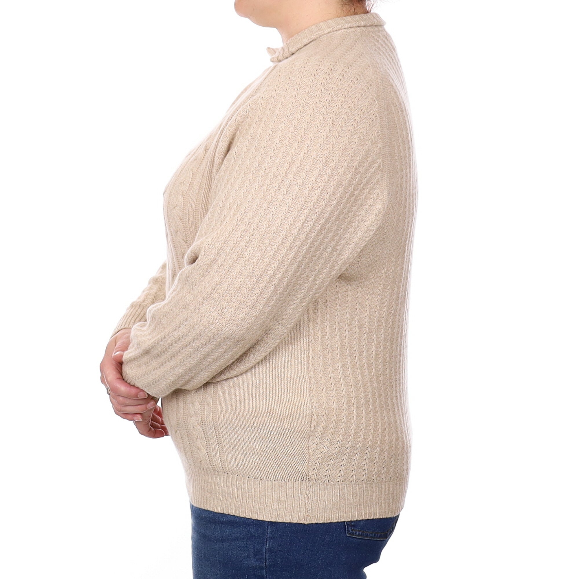Fawn Textured Cashmere Split Turtle Neck Jumper Extra Large
