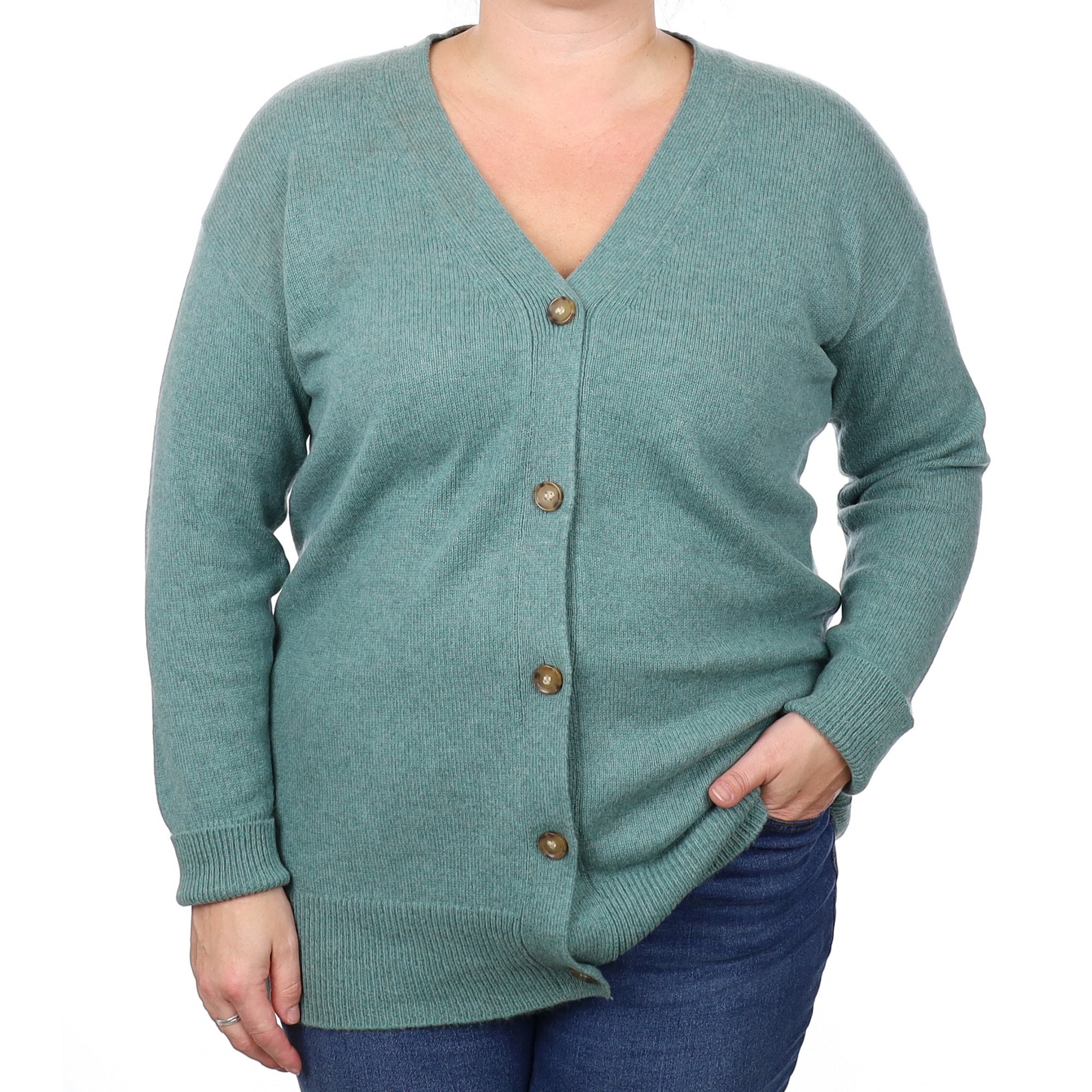 Sea Foam Green Cashmere Longline V Neck Cardigan Extra Large
