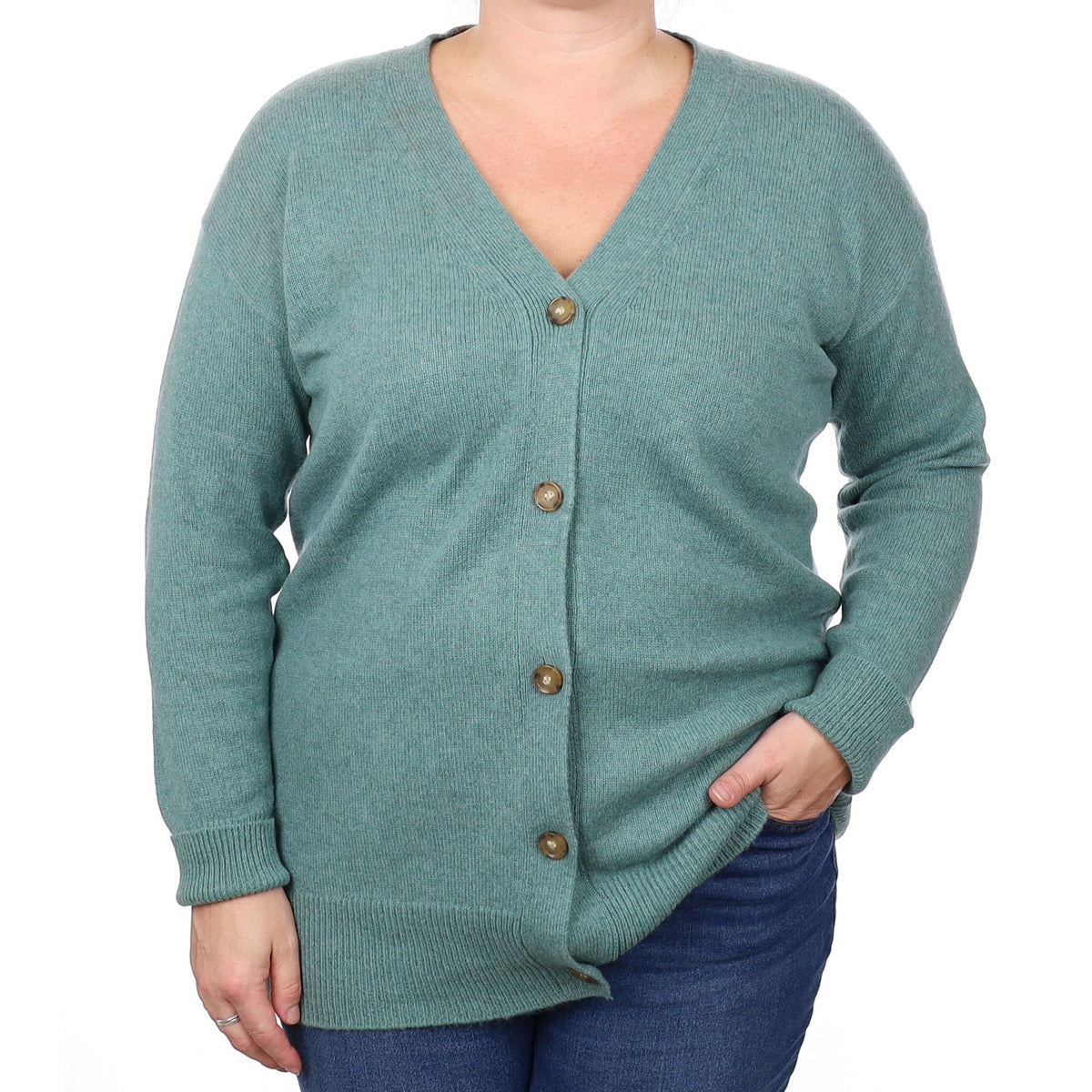Sea Foam Green Cashmere Longline V Neck Cardigan Extra Large