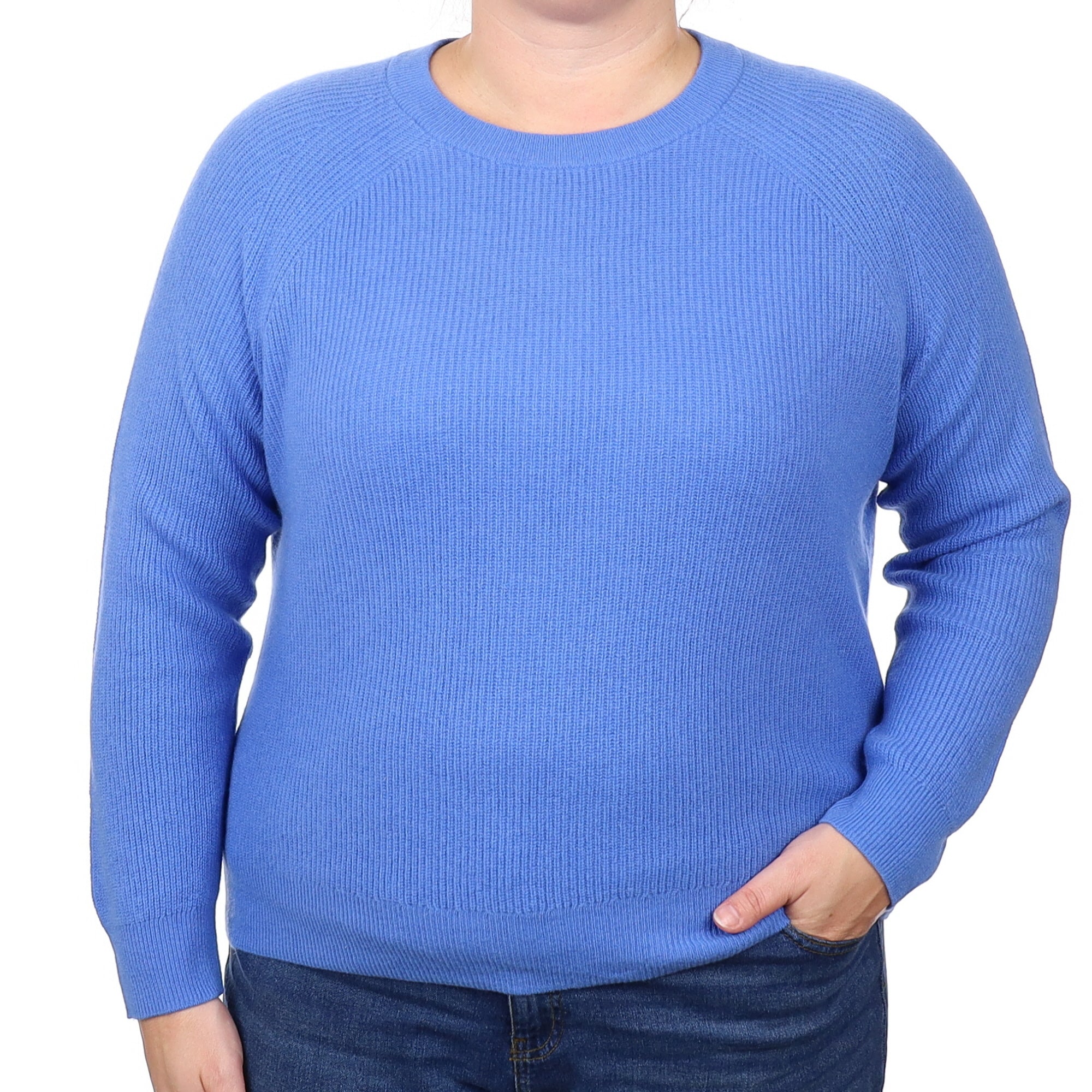 Cornflower Blue Rib Cashmere Boxy Crew Neck Jumper Extra Large