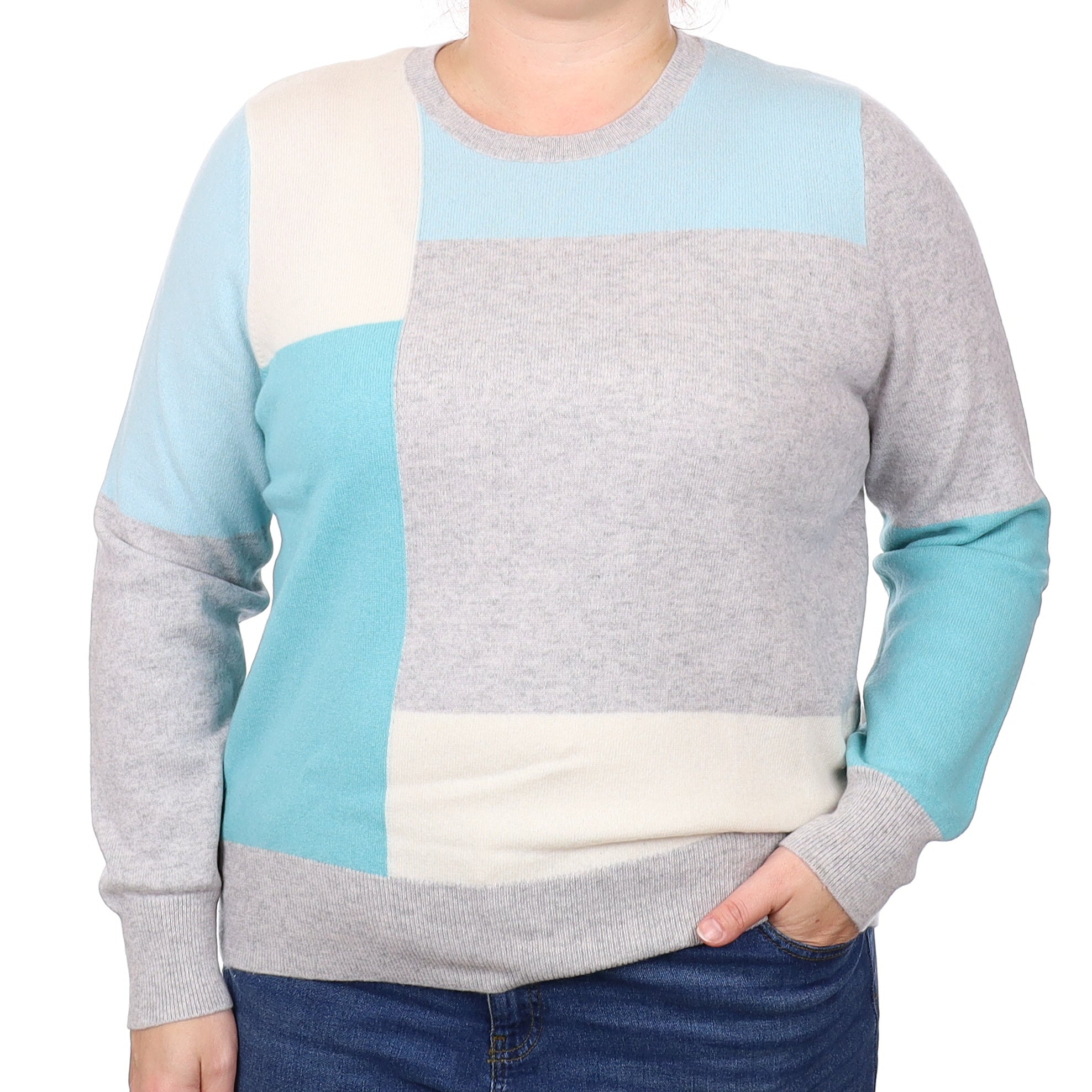 Aqua Colour Block Cashmere Crew Neck Jumper Extra Large