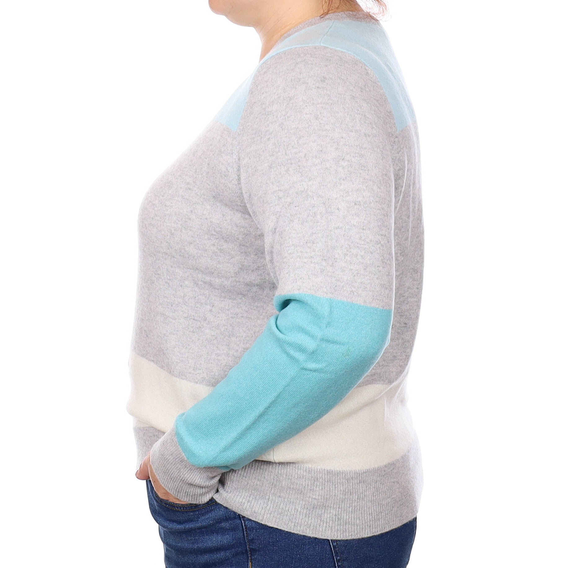 Aqua Colour Block Cashmere Crew Neck Jumper Extra Large