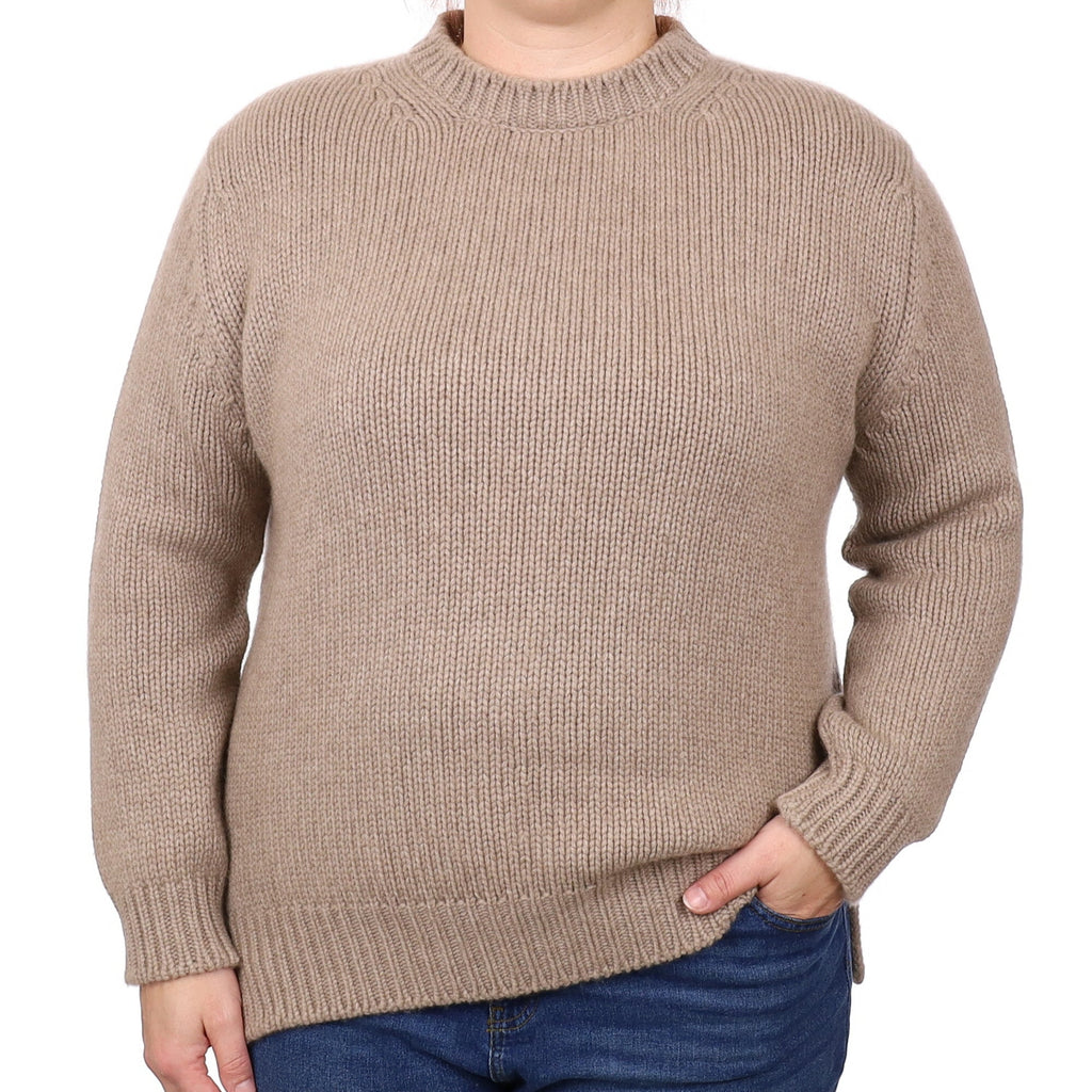 Scottish Begg & Co Taupe Cashmere Chunky Crew Neck Jumper Extra Large