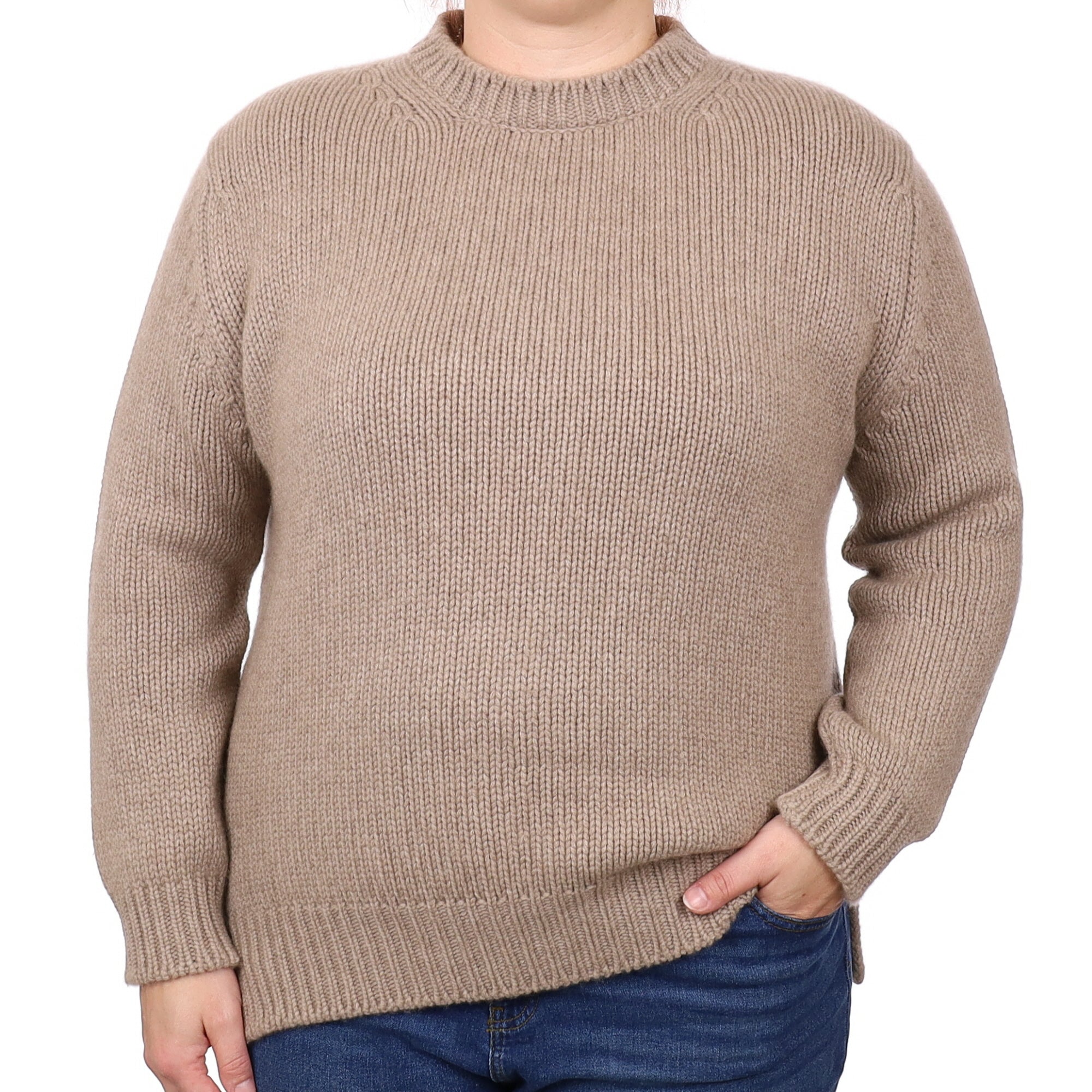 Scottish Begg & Co Taupe Cashmere Chunky Crew Neck Jumper Extra Large