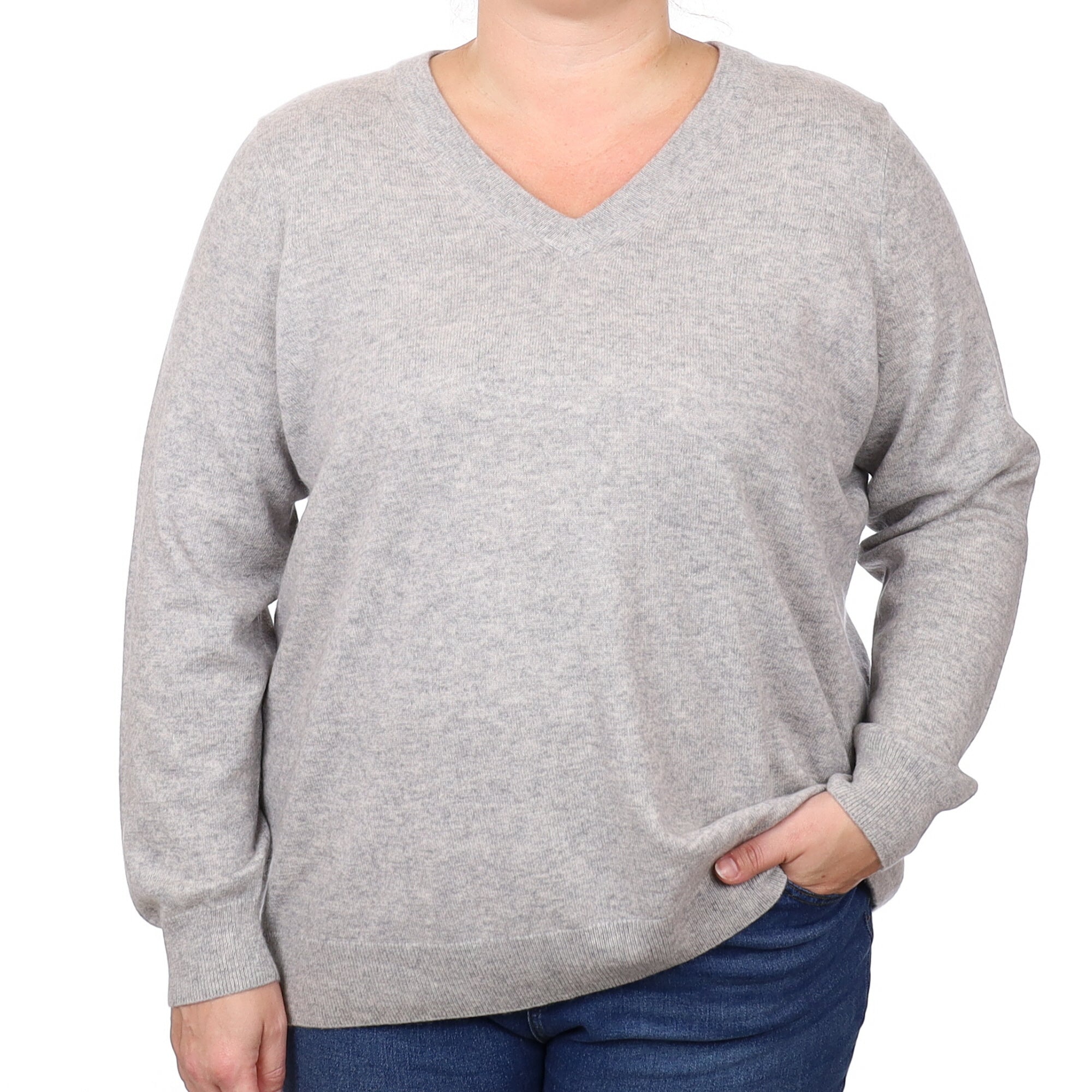 Smoke Grey Cashmere V Neck Jumper Extra Extra Large