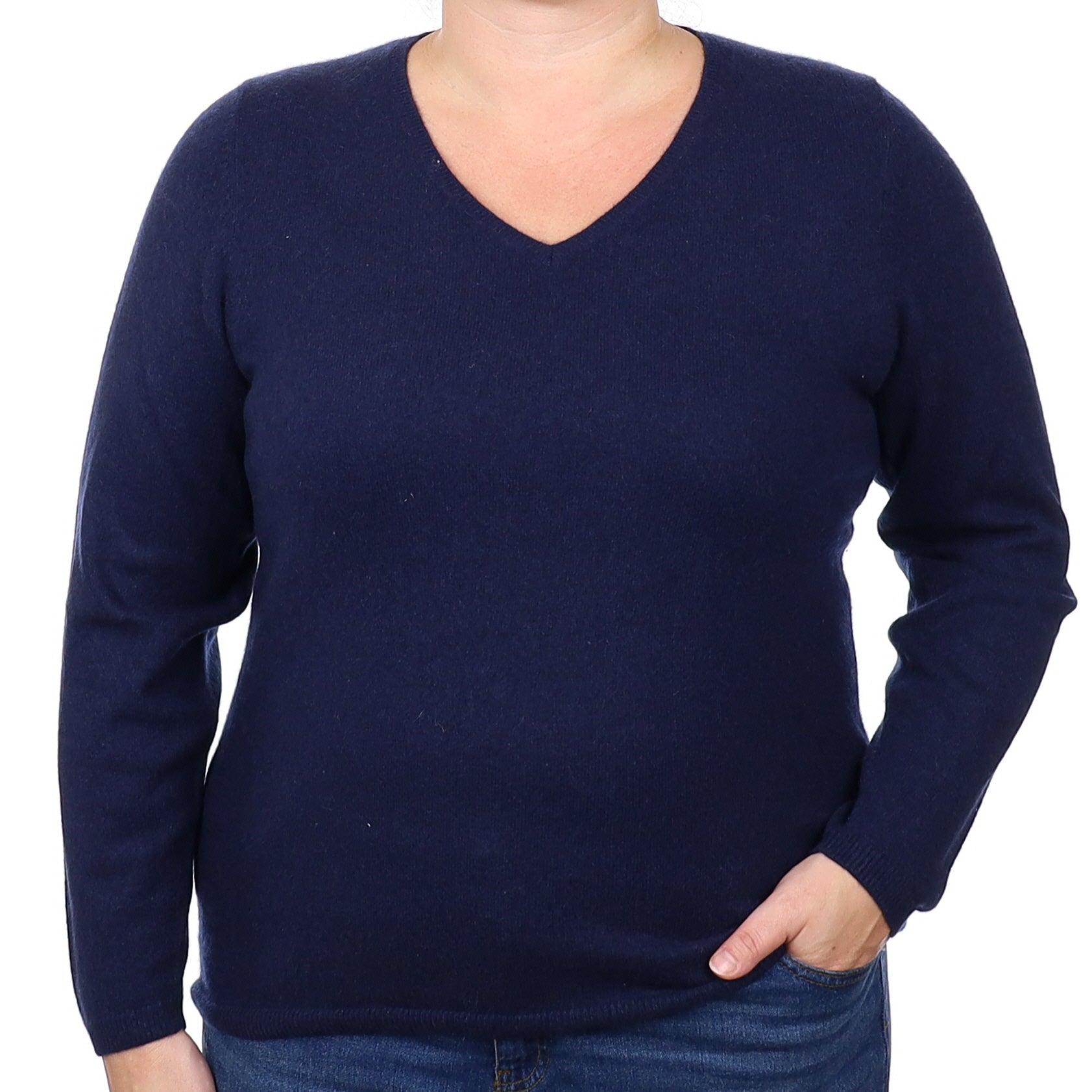 Navy Blue Cashmere V Neck Jumper Extra Large