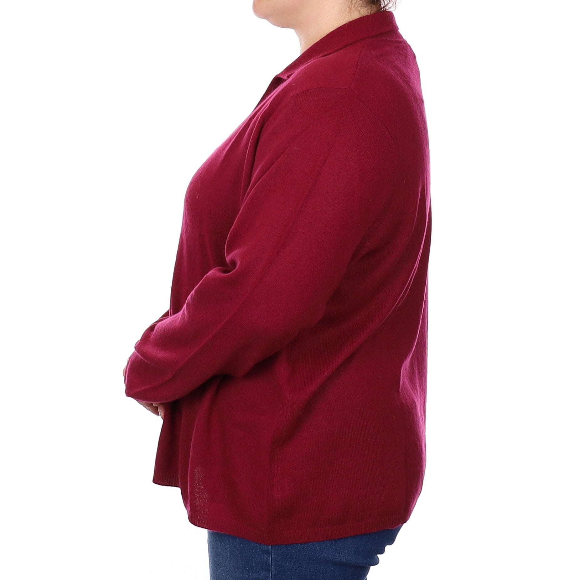 Wine Red Cashmere Collared V Neck Jumper XXXL