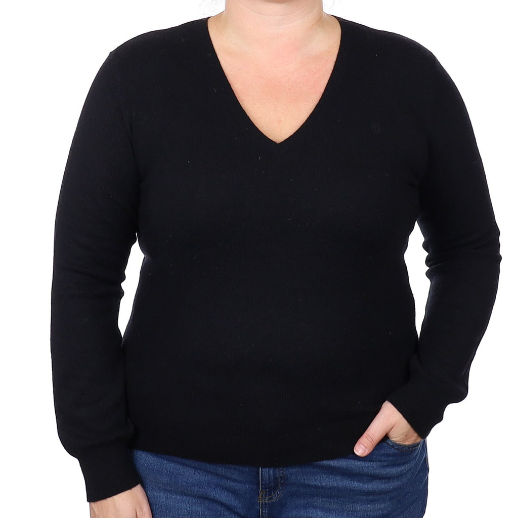 Ralph Lauren Black Cashmere V Neck Jumper Extra Large