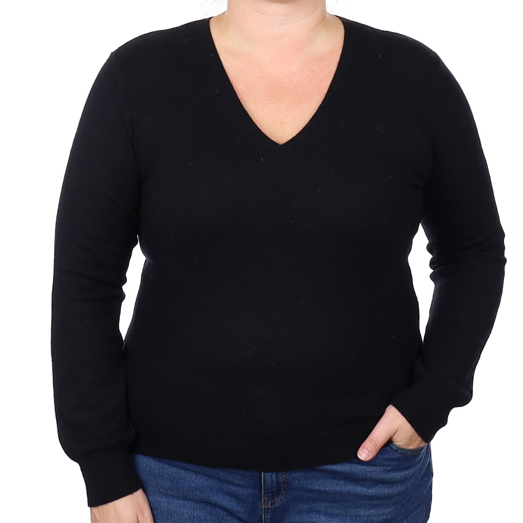 Ralph Lauren Black Cashmere V Neck Jumper Extra Large