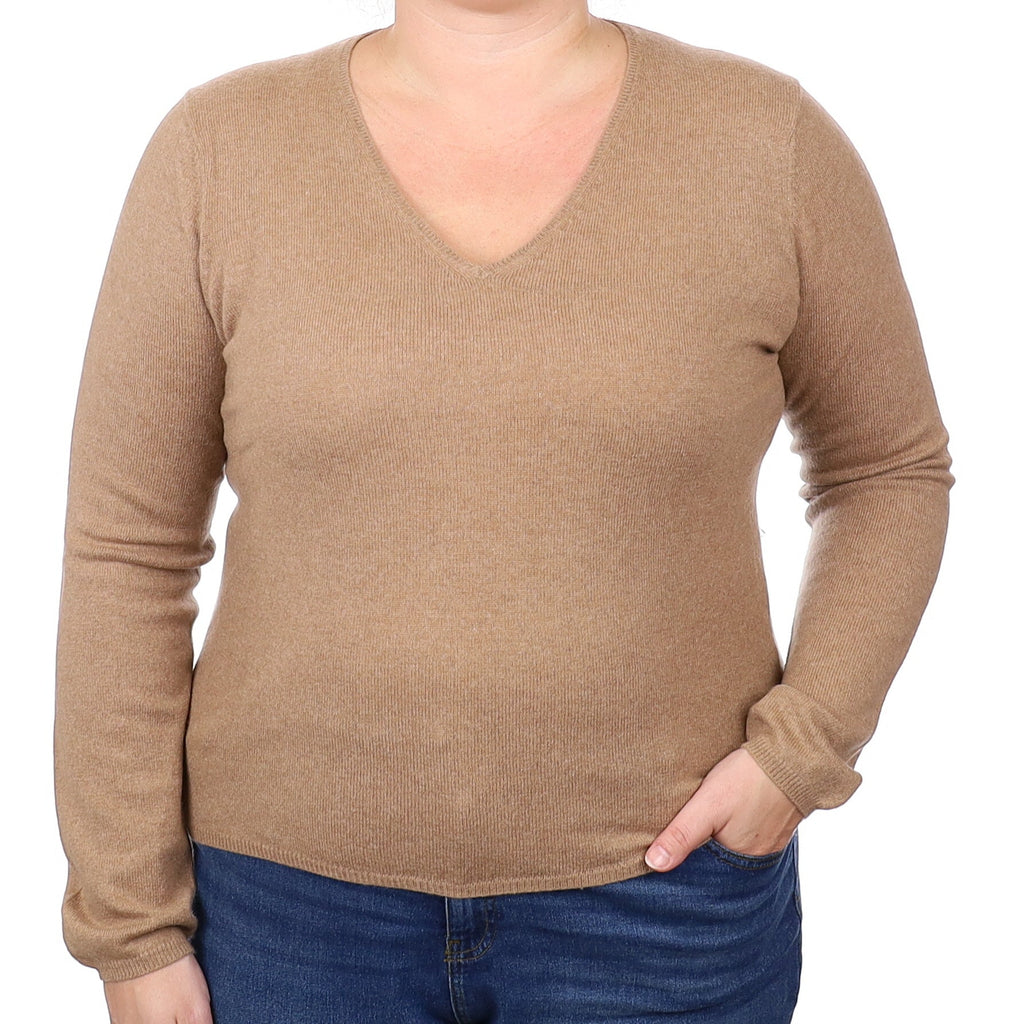 Fudge Brown Cashmere V Neck Jumper Extra Large