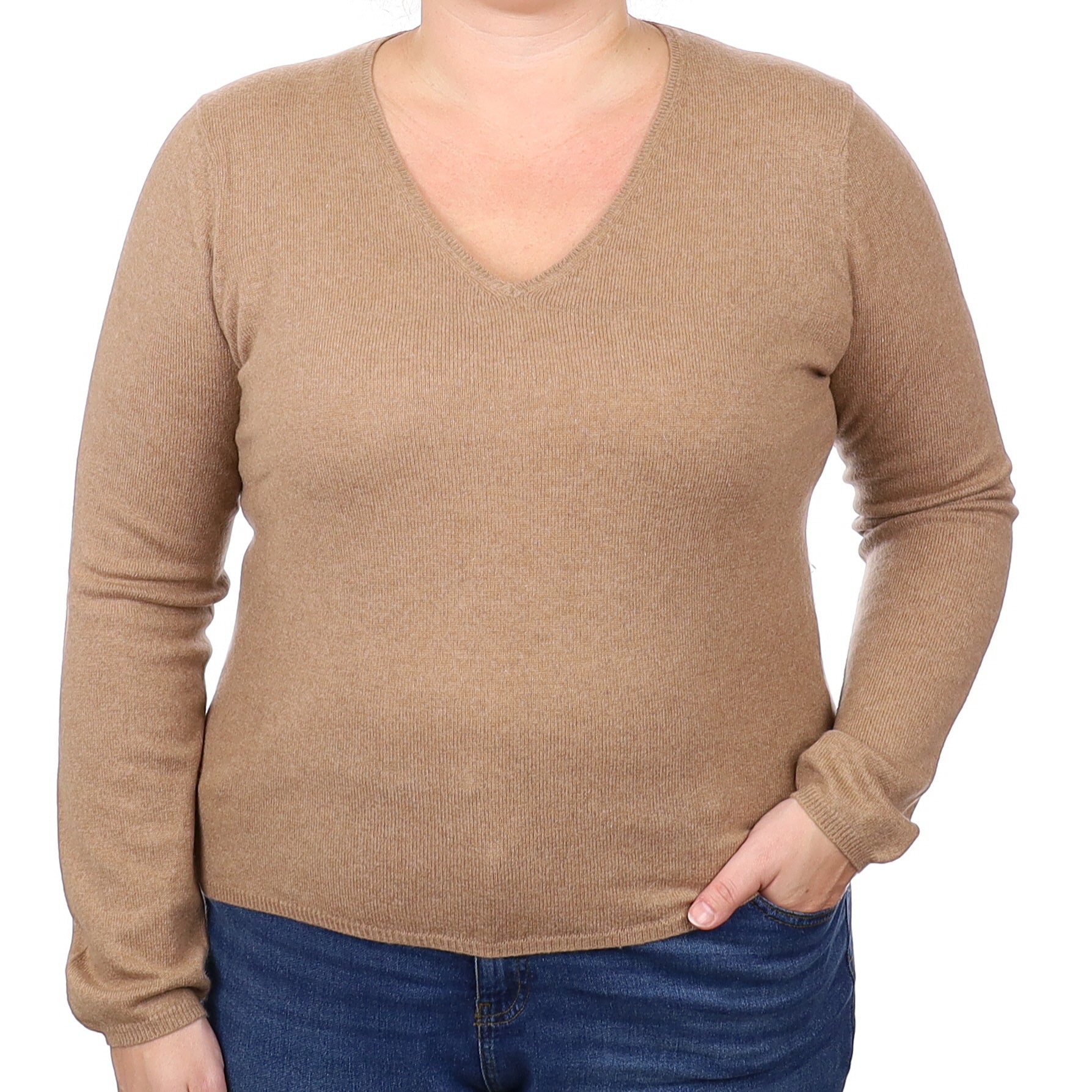 Fudge Brown Cashmere V Neck Jumper Extra Large