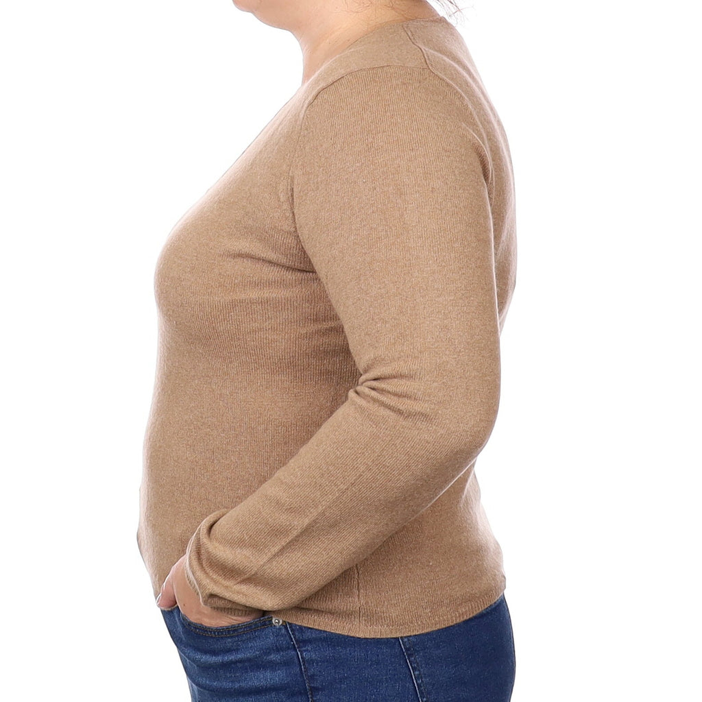 Fudge Brown Cashmere V Neck Jumper Extra Large