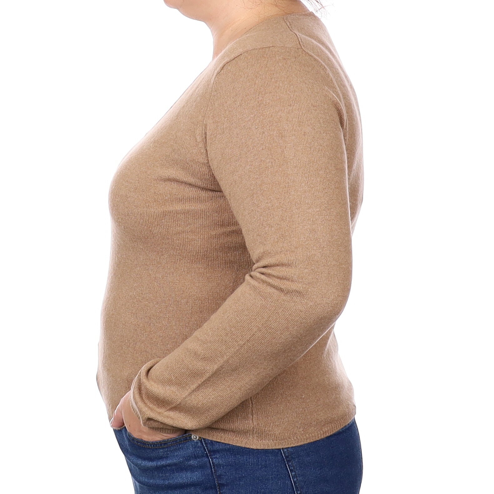 Fudge Brown Cashmere V Neck Jumper Extra Large