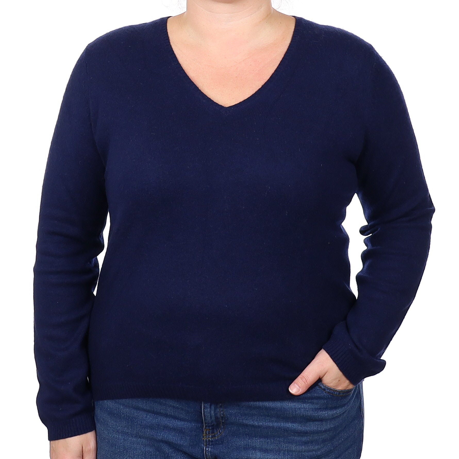 Navy Cashmere V Neck Jumper Extra Large
