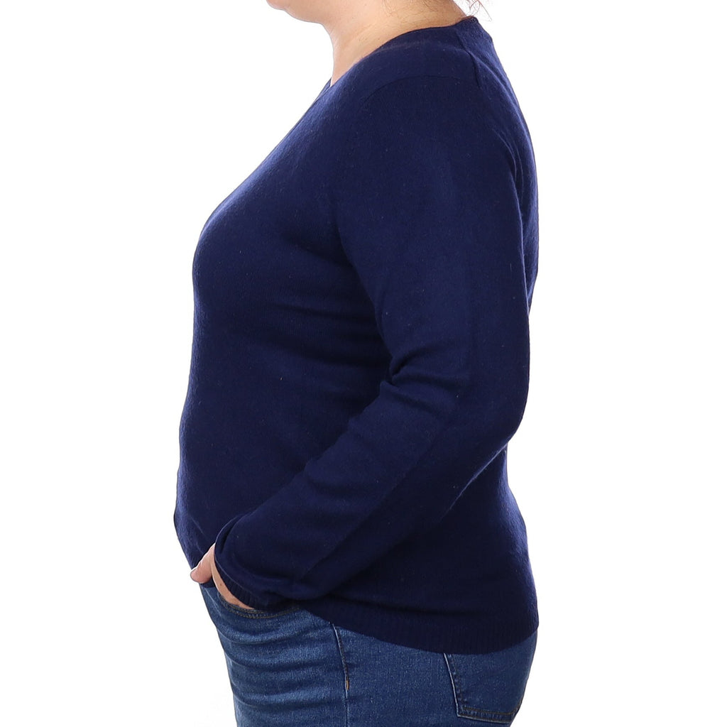 Navy Cashmere V Neck Jumper Extra Large