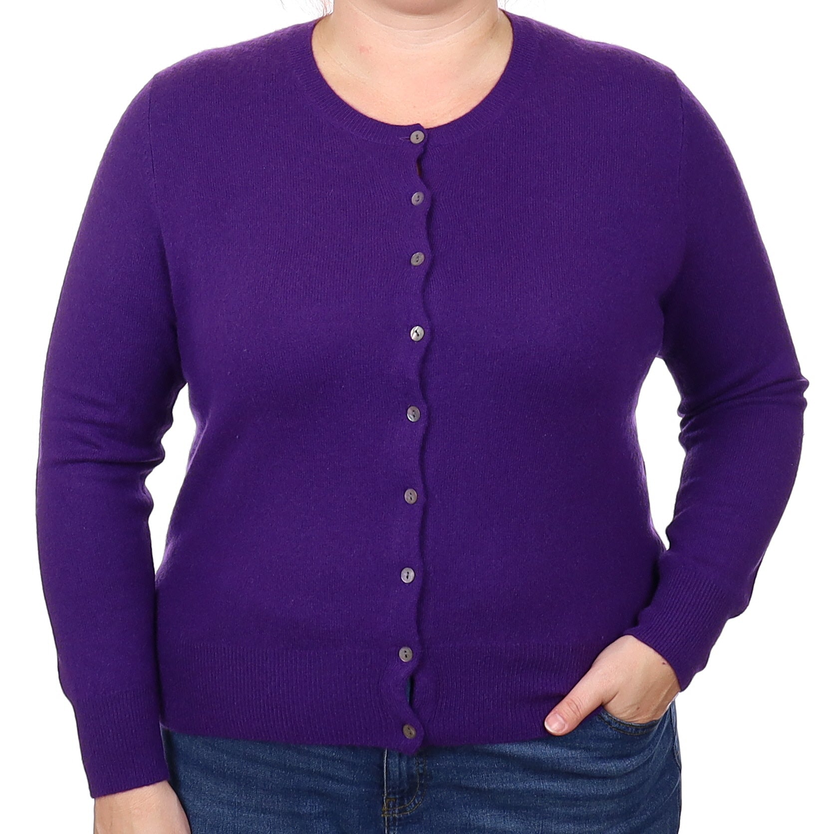 Iris Purple Cashmere Crew Neck Cardigan Extra Large