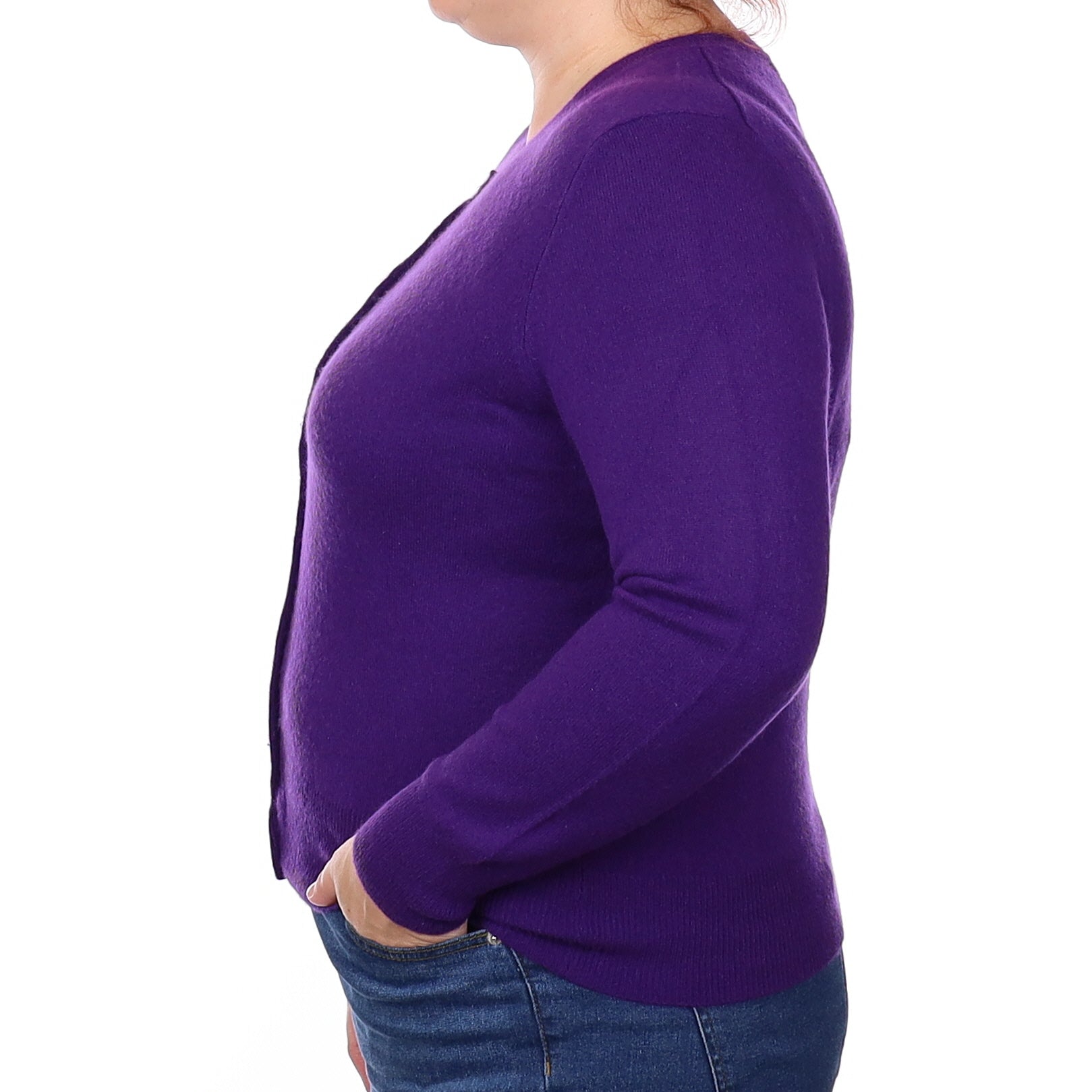 Iris Purple Cashmere Crew Neck Cardigan Extra Large