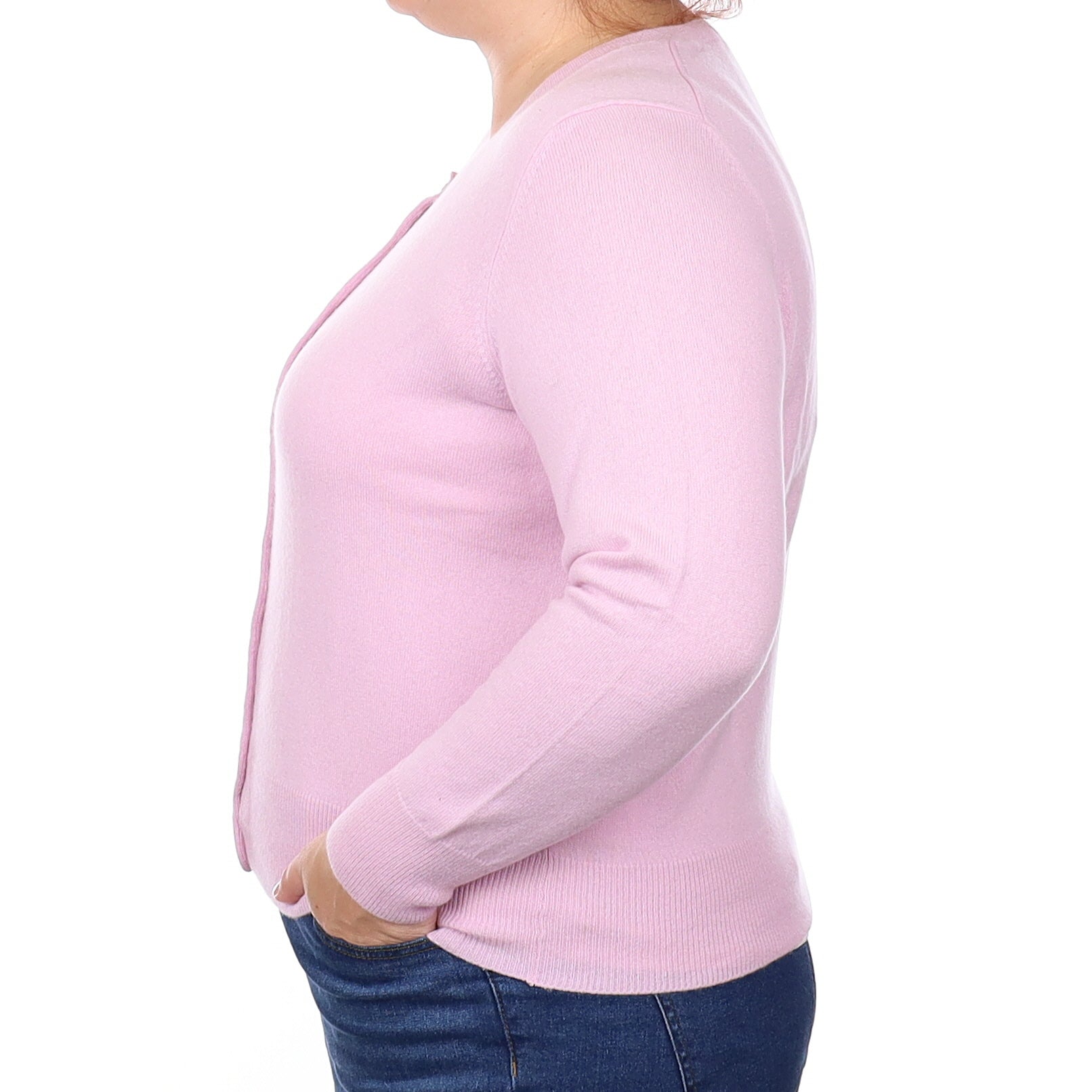 Mauve Pink Cashmere Crew Neck Cardigan Extra Large