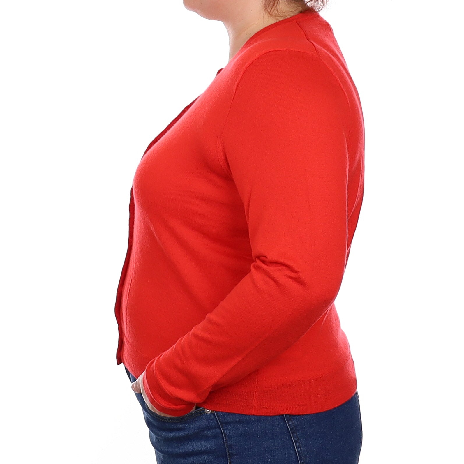 Vermillion Orange Fine Knit Cashmere Crew Neck Cardigan Extra Large