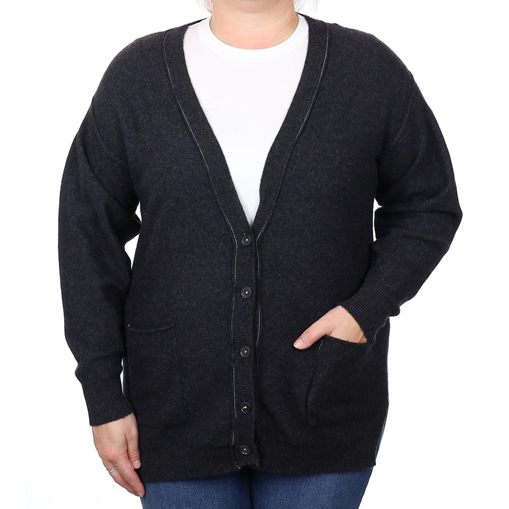 Graphite Grey Cashmere V Neck Cardigan with Pockets Extra Large