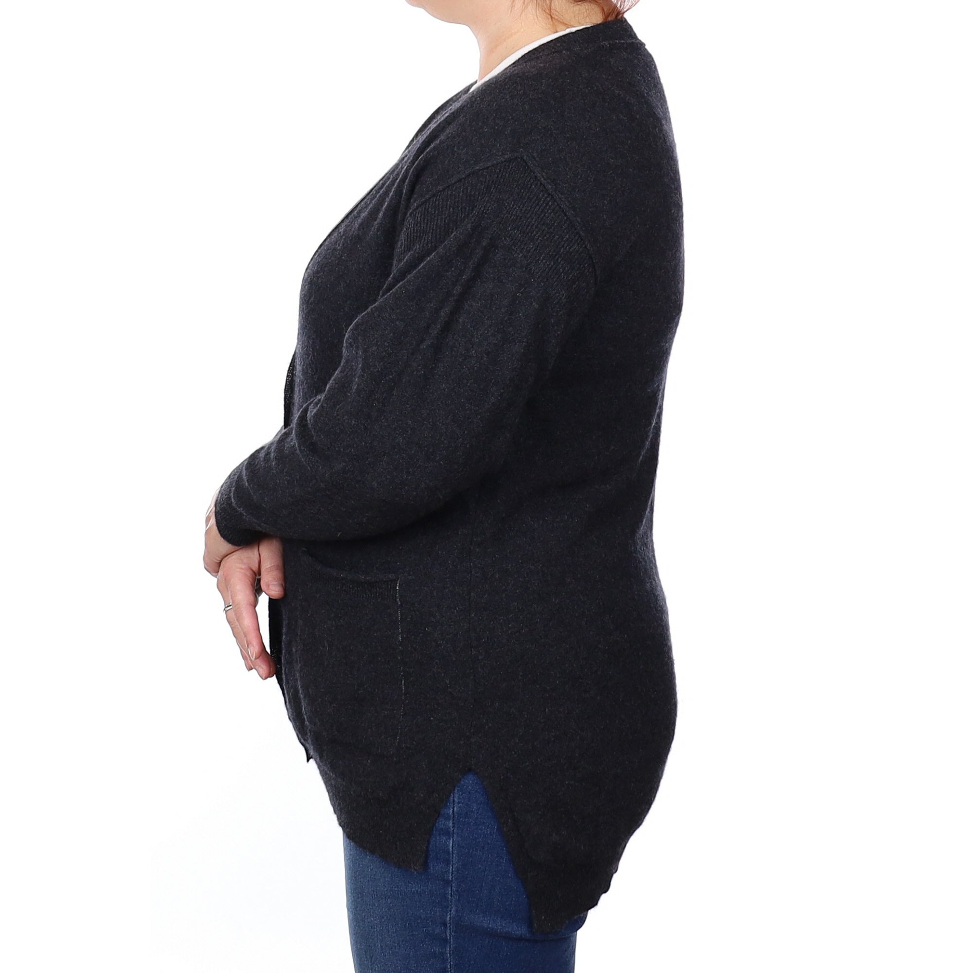 Graphite Grey Cashmere V Neck Cardigan with Pockets Extra Large