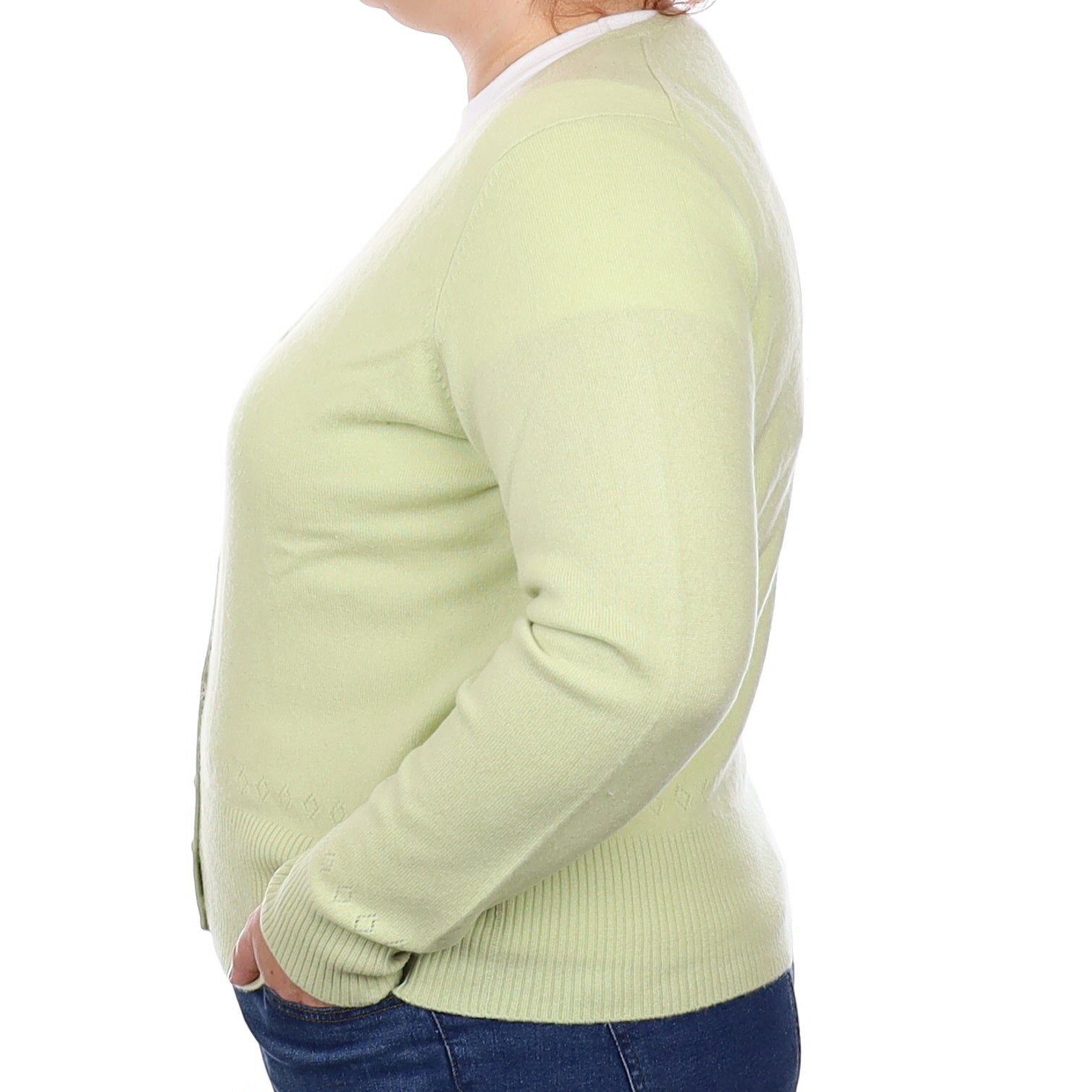 Soft Lime Cashmere V Neck Cardigan Extra Large