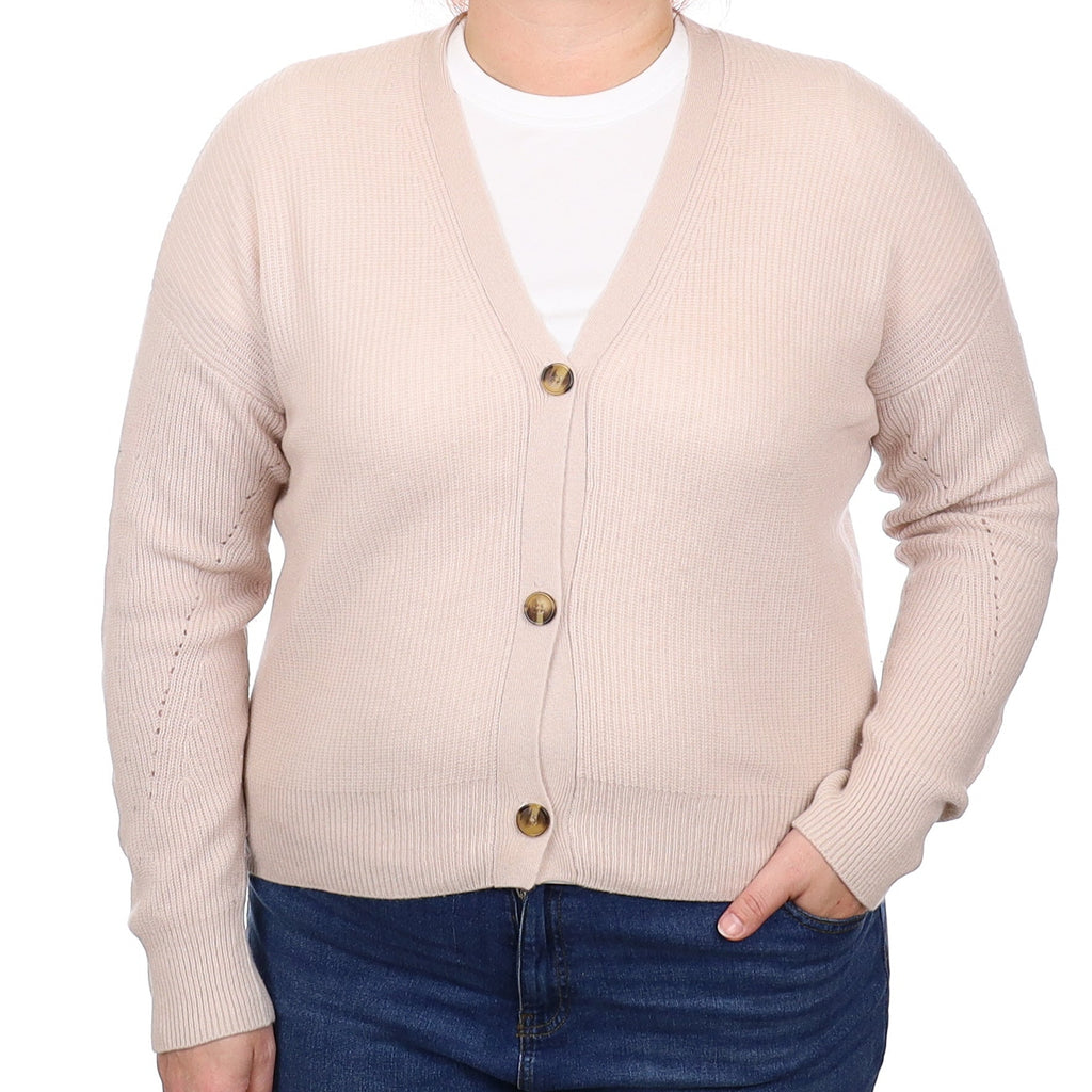 Oyster Rib Cashmere Boxy V Neck Cardigan Extra Large