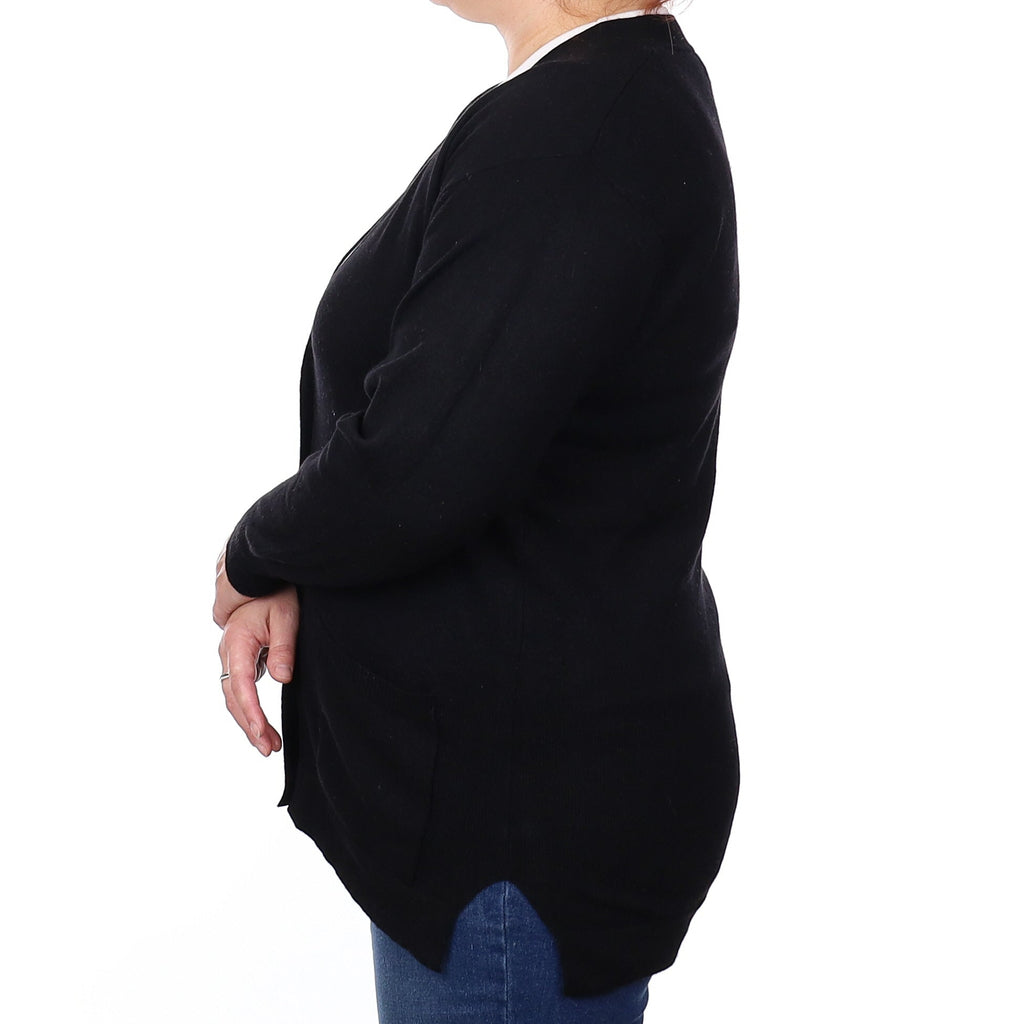 Black Cashmere V Neck Cardigan with Pockets Extra Large