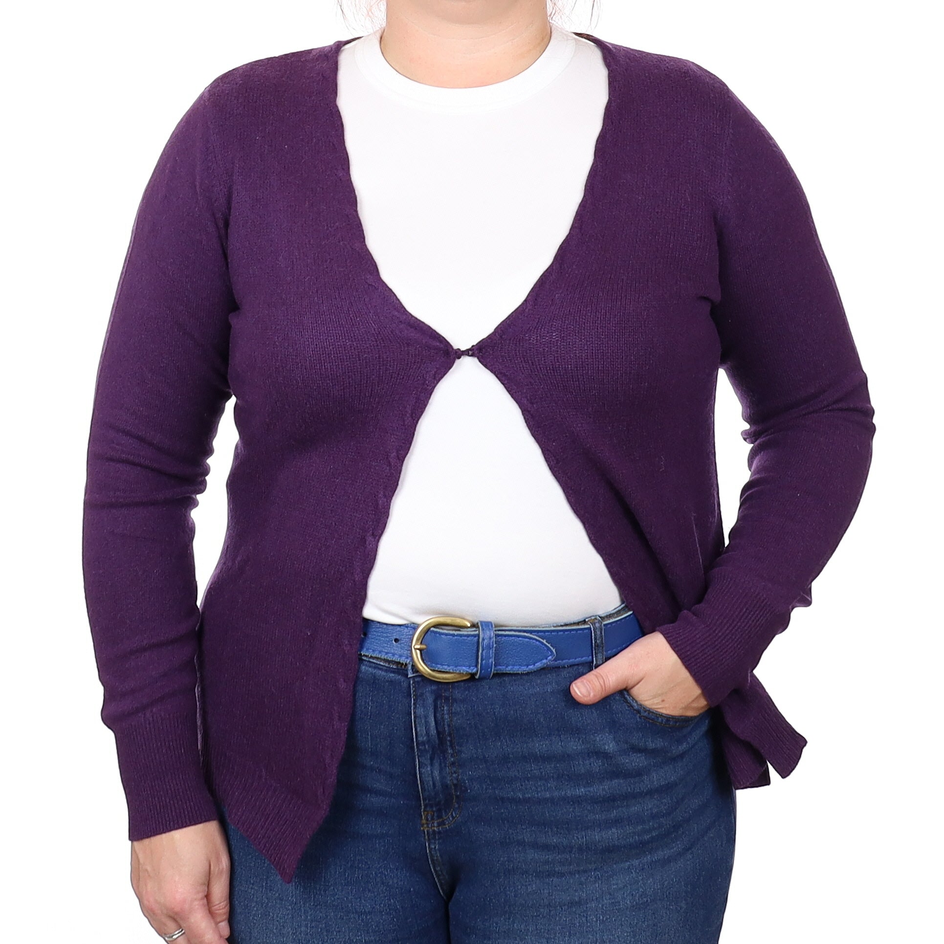 Grape Purple Cashmere Cable Edge V Neck Cardigan Extra Large