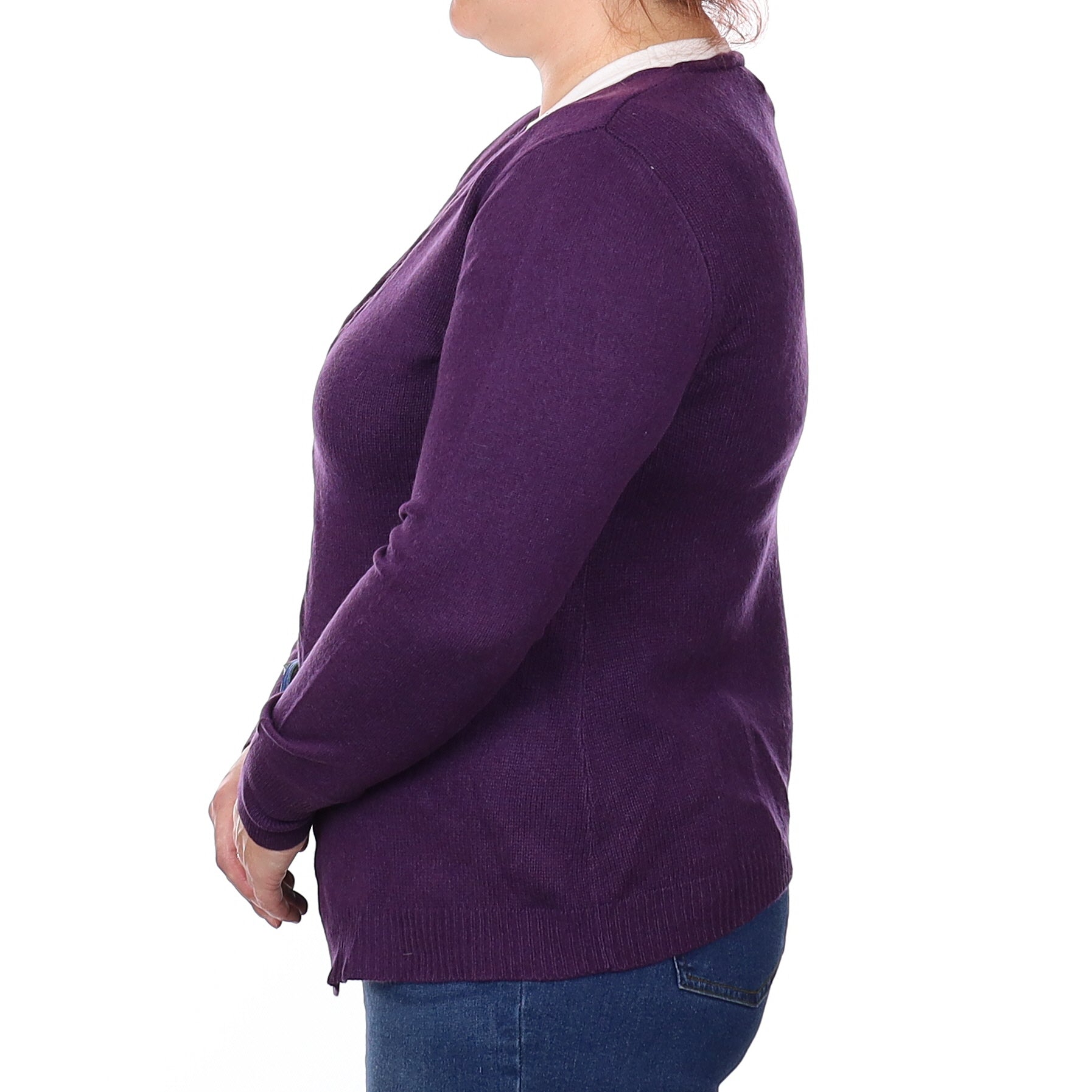 Grape Purple Cashmere Cable Edge V Neck Cardigan Extra Large