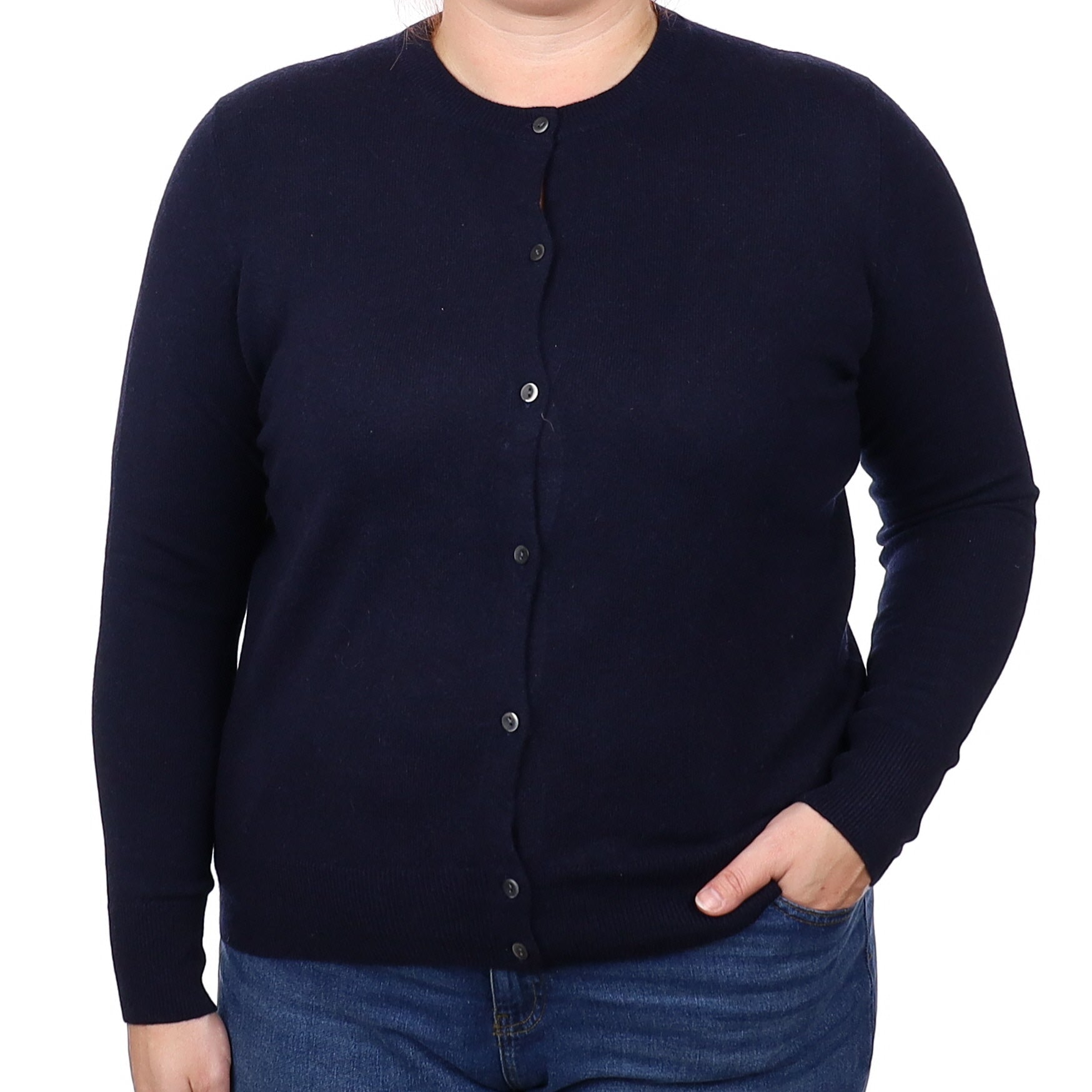 Navy Blue Cashmere Crew Neck Cardigan Extra Large