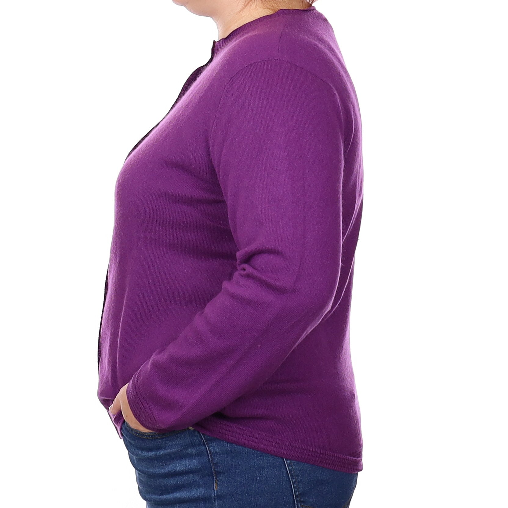 Violet Purple Cashmere Crew Neck Cardigan Extra Large