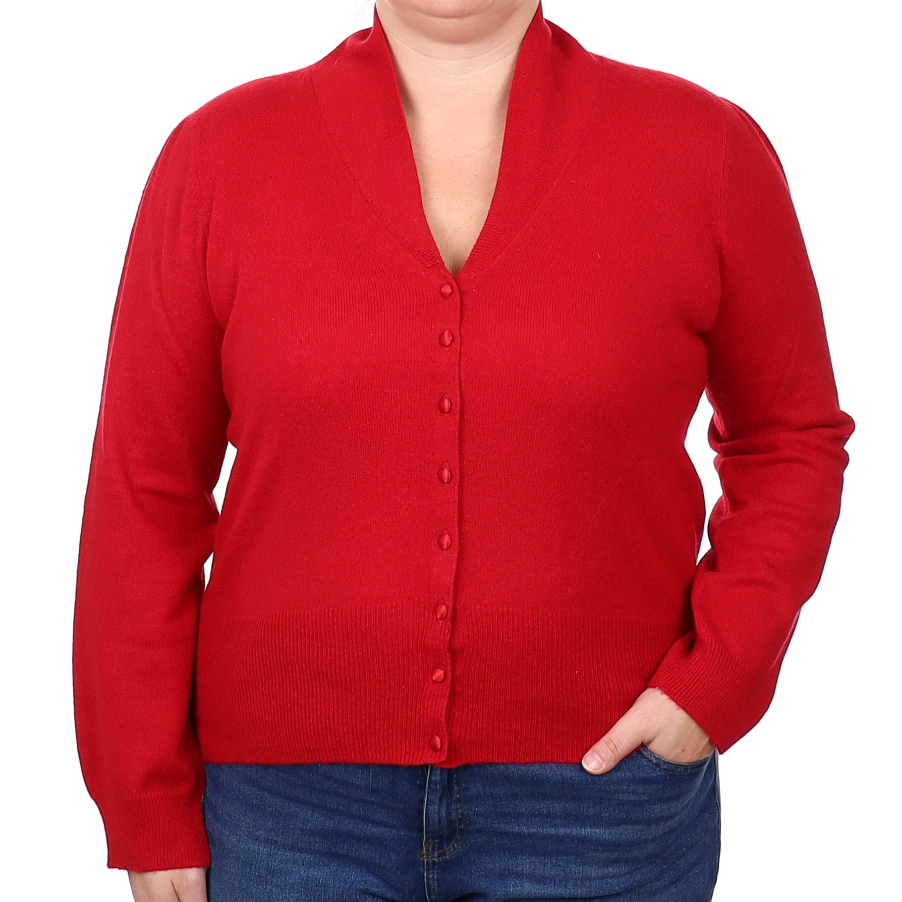 Post Box Red Cashmere Shawl Collar Cardigan Extra Large