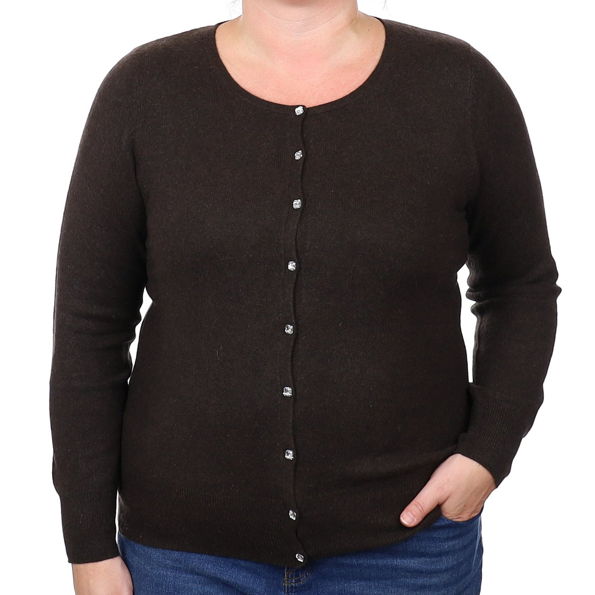 Darks Chocolate Cashmere Crew Neck Cardigan Extra Large