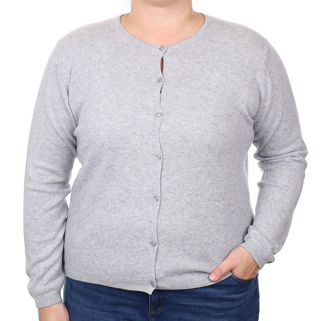 Mist Grey Cashmere Crew Neck Cardigan Extra Large