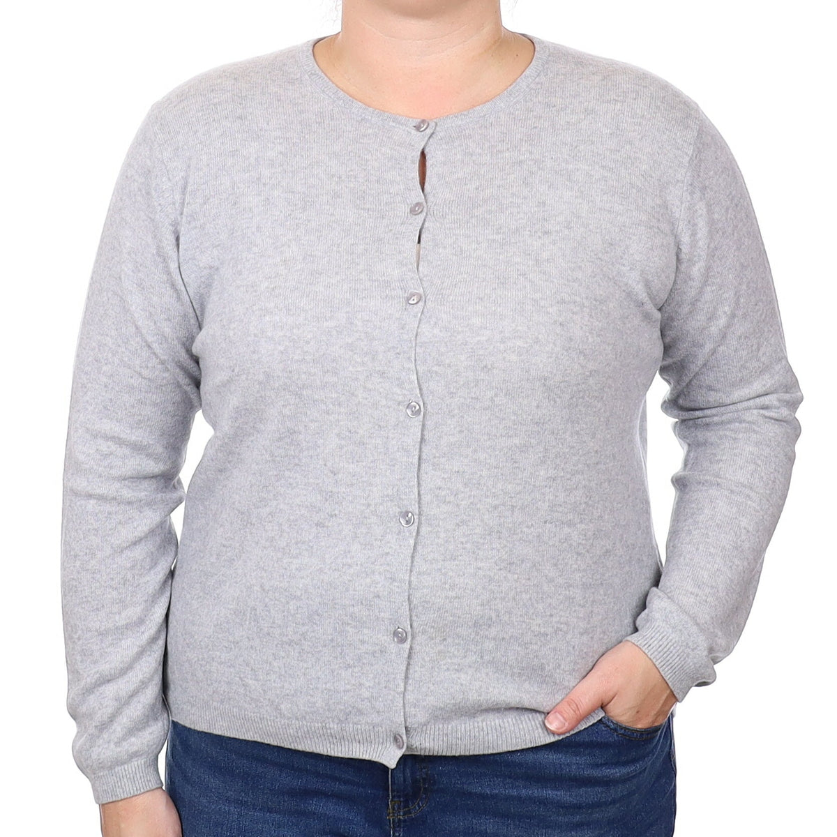 Mist Grey Cashmere Crew Neck Cardigan Extra Large