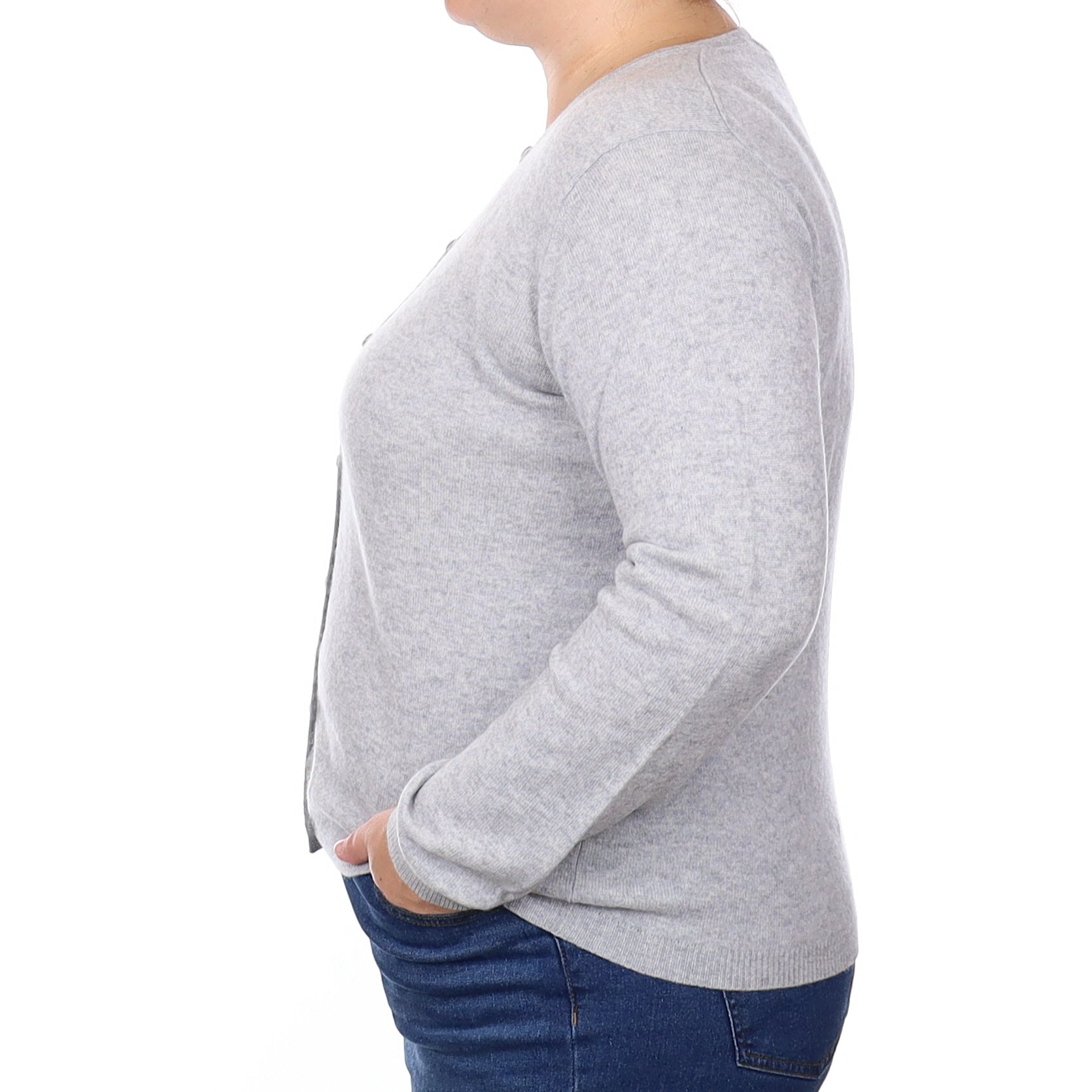 Mist Grey Cashmere Crew Neck Cardigan Extra Large