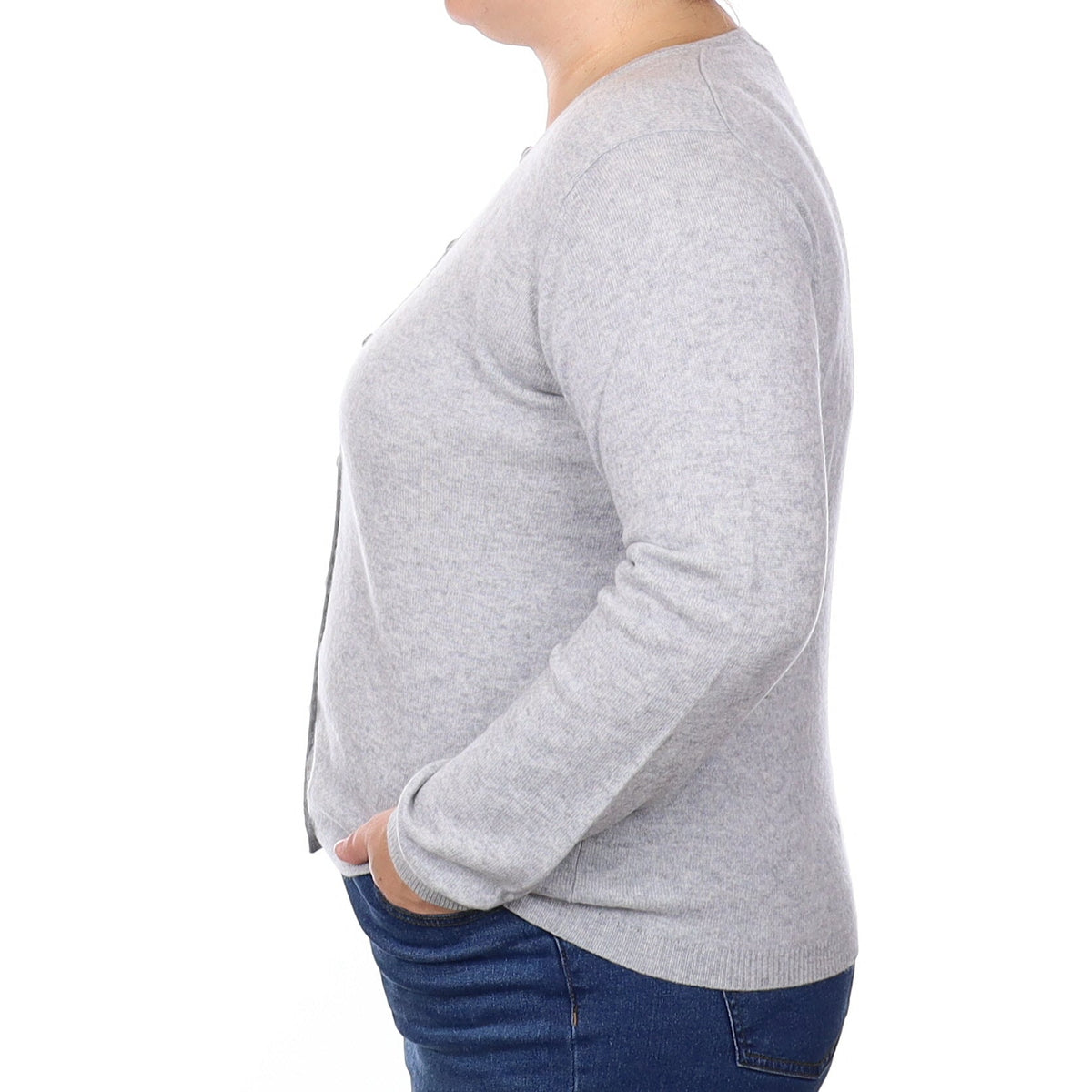 Mist Grey Cashmere Crew Neck Cardigan Extra Large