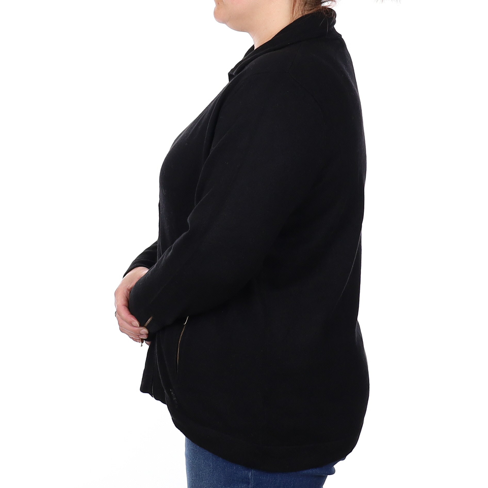 Black Cashmere Zip Up Collared Cardigan Extra Large