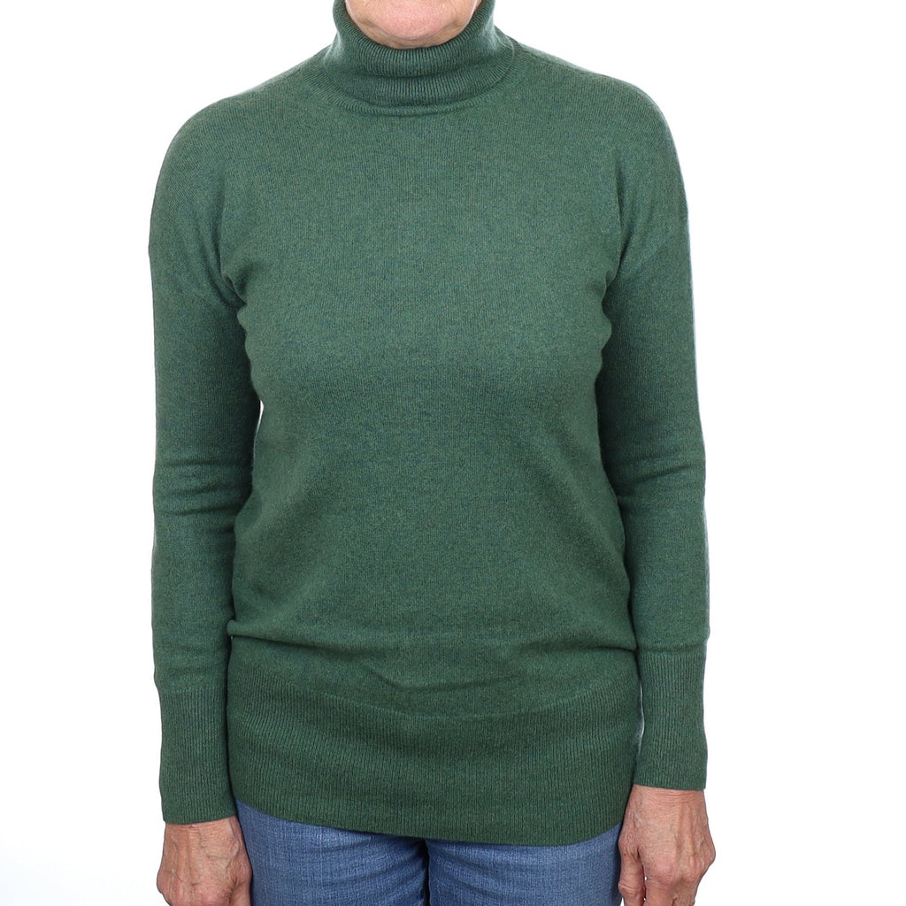 Basil Green Cashmere Polo Neck Jumper Medium