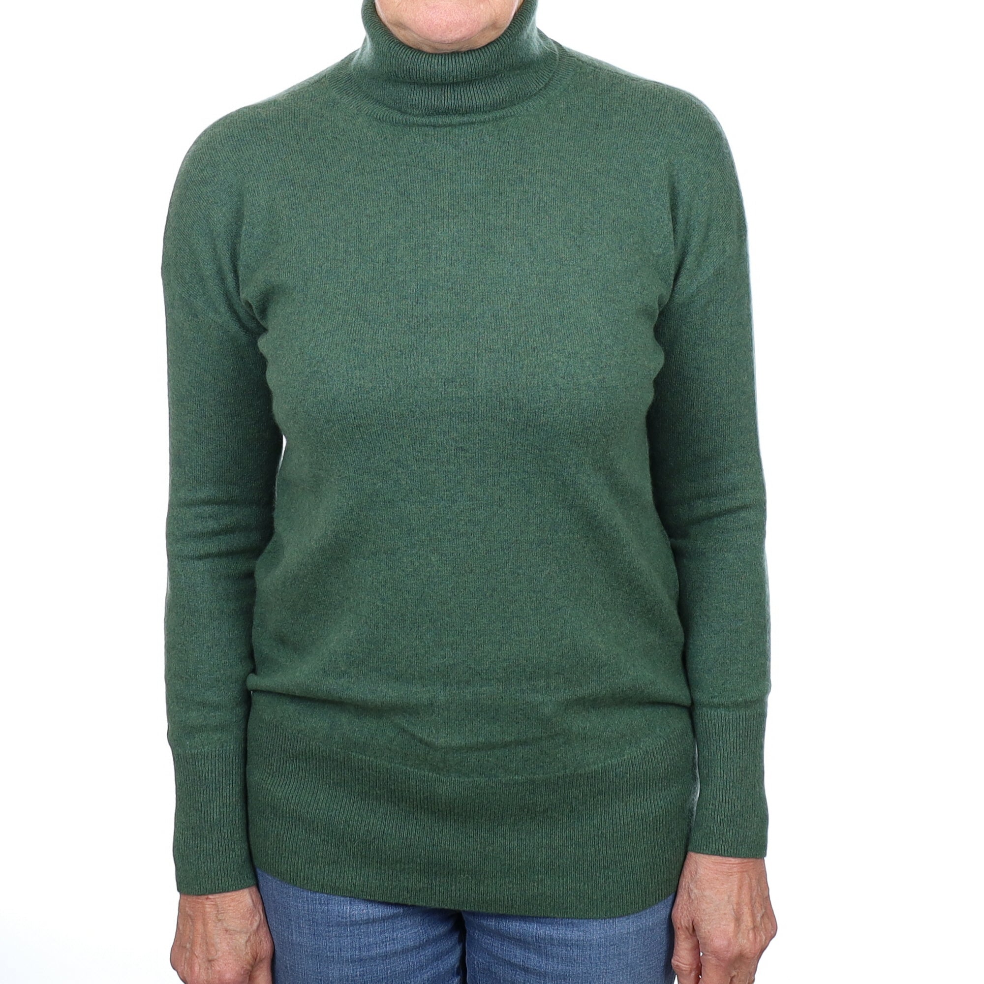 Basil Green Cashmere Polo Neck Jumper Medium