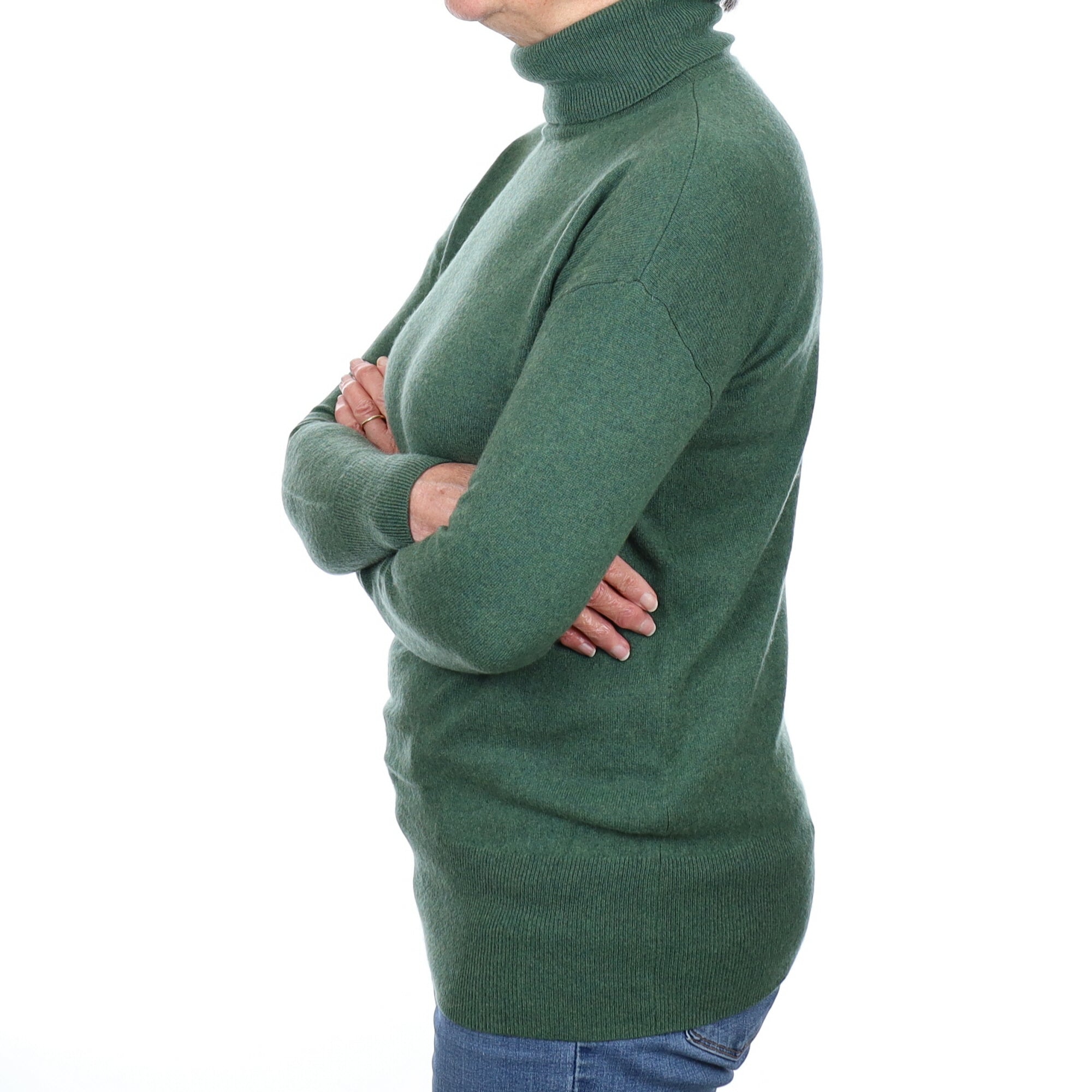 Basil Green Cashmere Polo Neck Jumper Medium