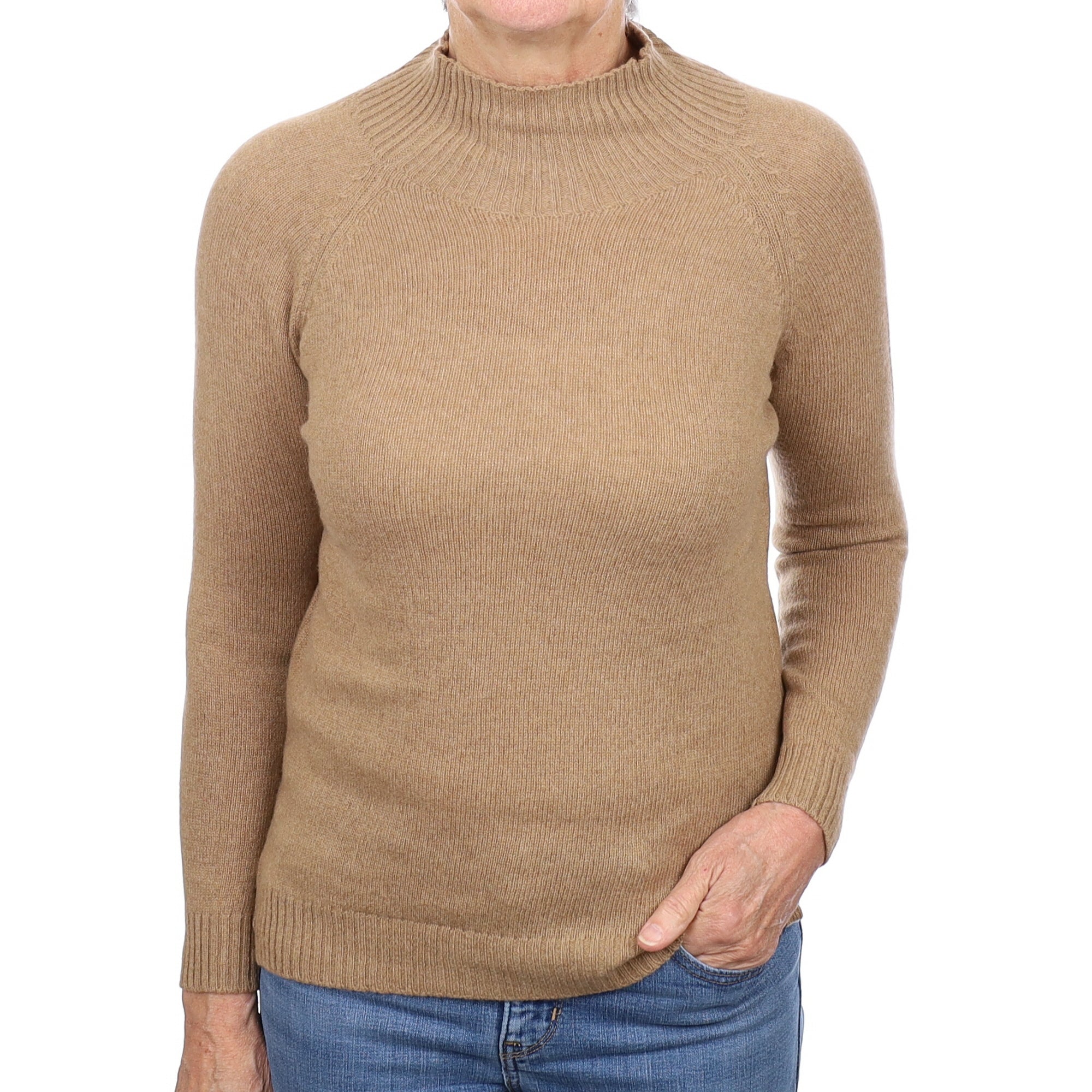 Toffee Brown Cashmere Turtleneck Jumper Medium