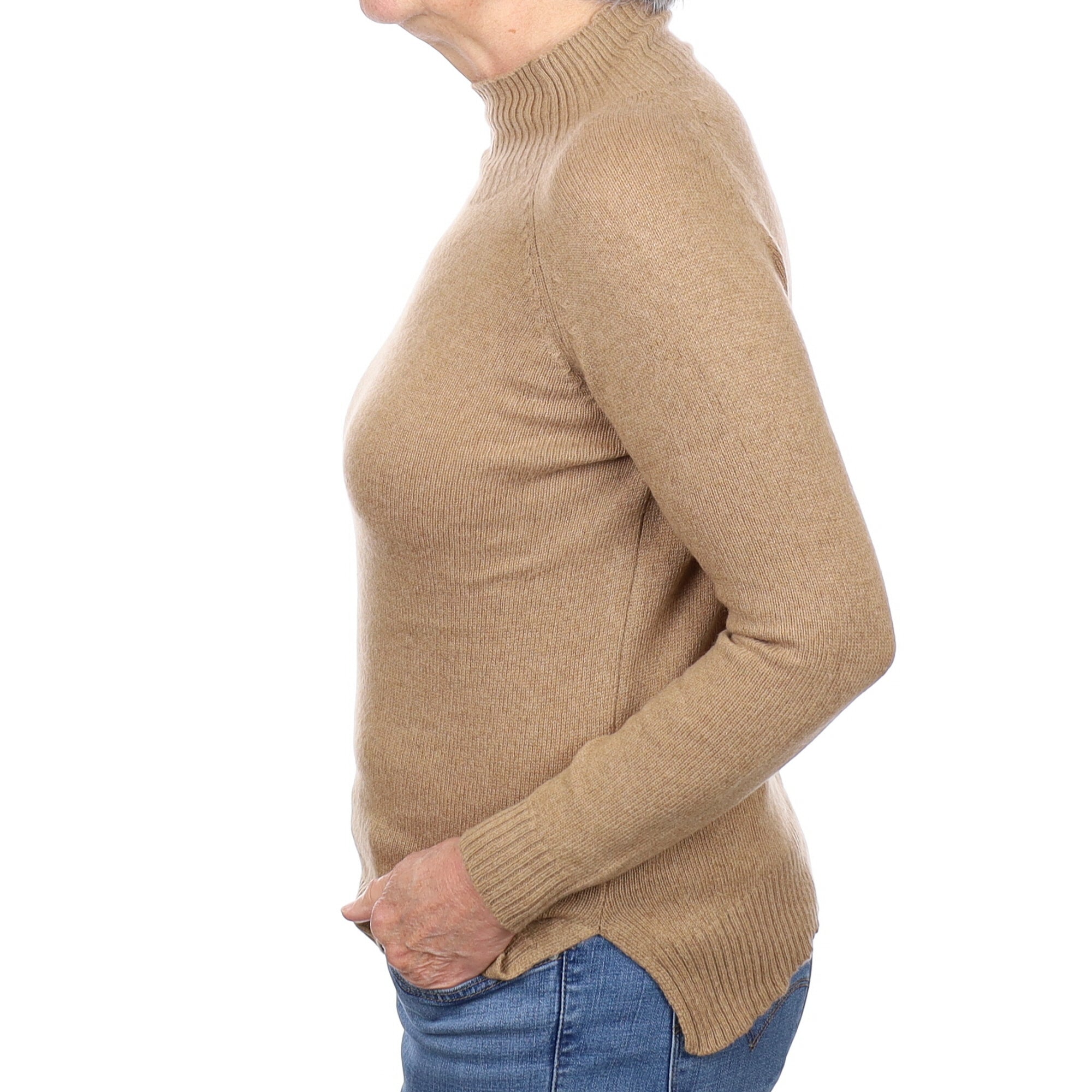 Toffee Brown Cashmere Turtleneck Jumper Medium